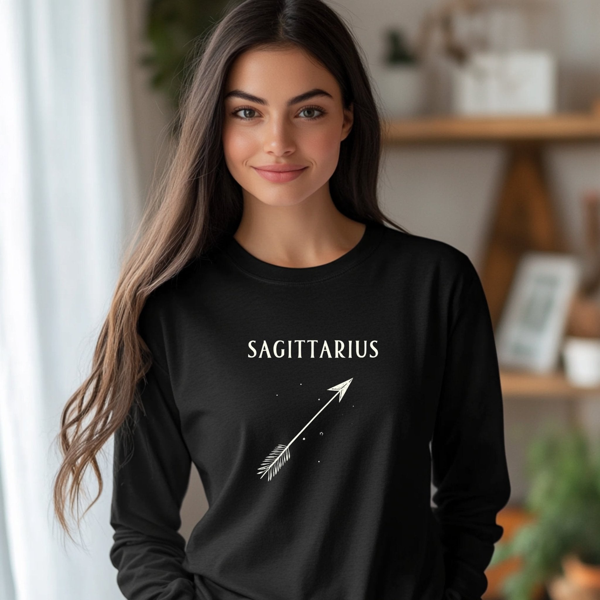 Sagittarius Zodiac Archer Design Long Sleeve T-Shirt, Unique Astrology Star Sign Apparel, Mythical Archer Theme Shirt - Craig Michael Design