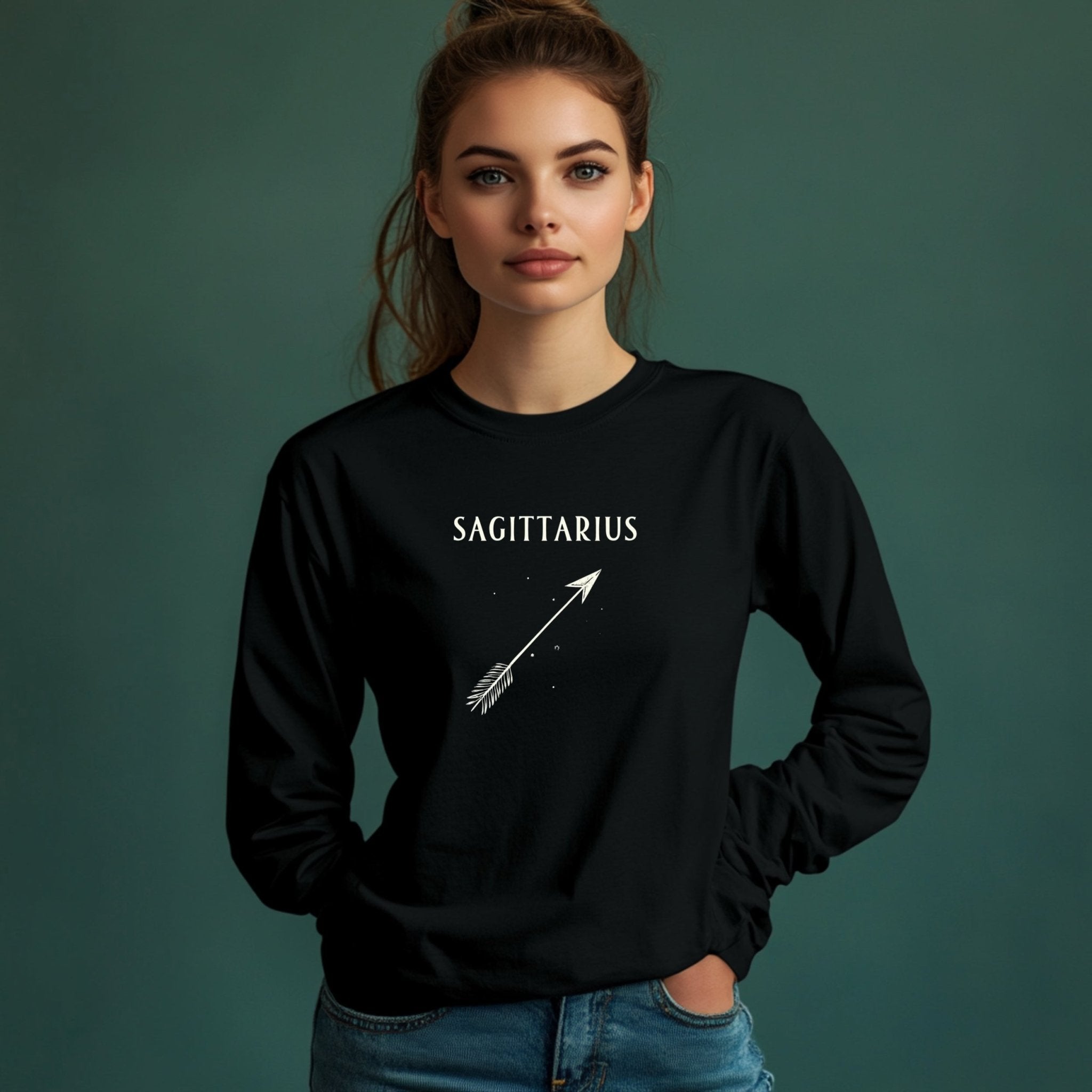 Sagittarius Zodiac Archer Design Long Sleeve T-Shirt, Unique Astrology Star Sign Apparel, Mythical Archer Theme Shirt - Craig Michael Design