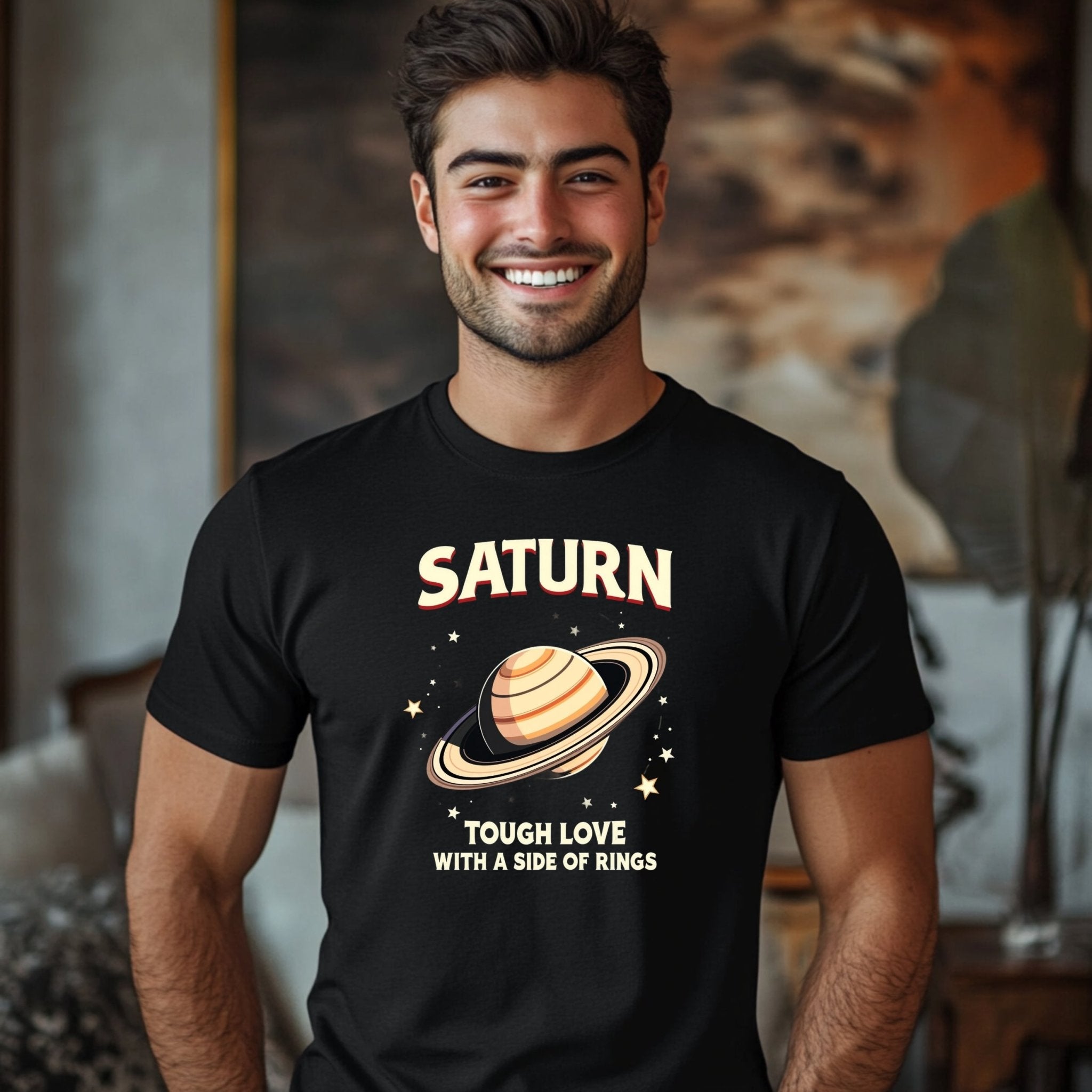 Saturn Tough Love With a Side of Rings Astrology T Shirt, Unique Graphic Tee, Cosmic Planet Design, Perfect Gift for Astrology Lovers - Craig Michael Design