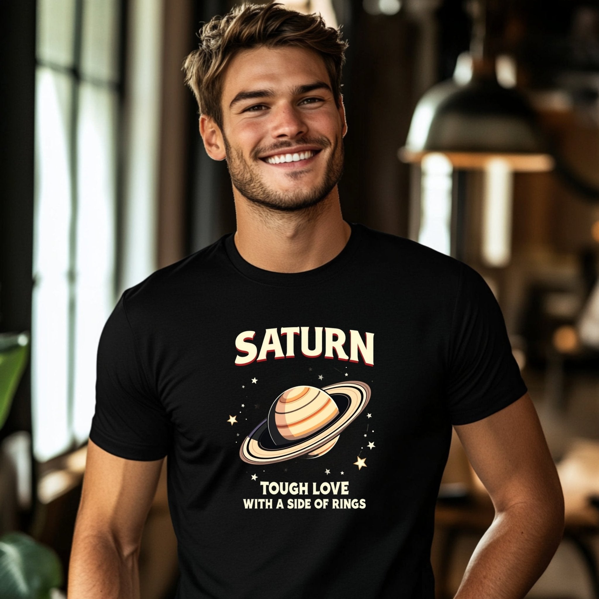 Saturn Tough Love With a Side of Rings Astrology T Shirt, Unique Graphic Tee, Cosmic Planet Design, Perfect Gift for Astrology Lovers - Craig Michael Design