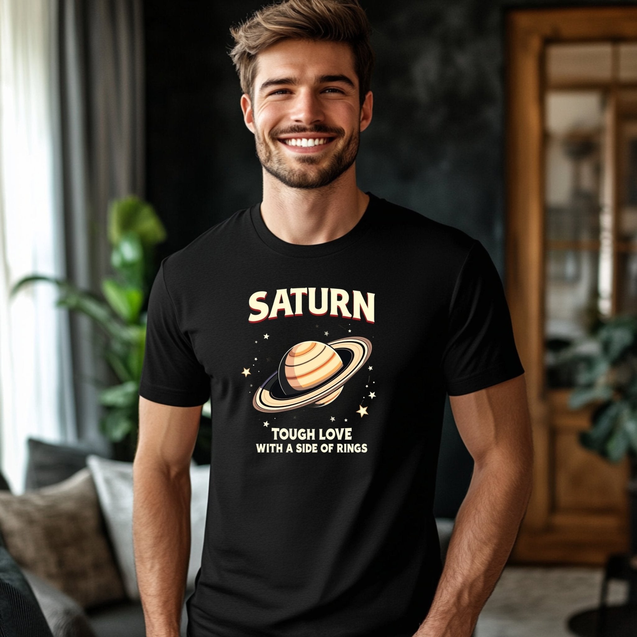 Saturn Tough Love With a Side of Rings Astrology T Shirt, Unique Graphic Tee, Cosmic Planet Design, Perfect Gift for Astrology Lovers - Craig Michael Design