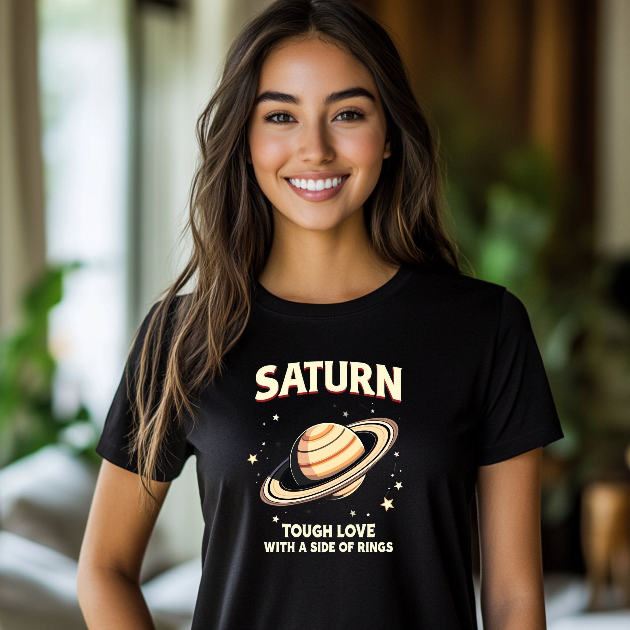 Saturn Tough Love With a Side of Rings Astrology T Shirt, Unique Graphic Tee, Cosmic Planet Design, Perfect Gift for Astrology Lovers - Craig Michael Design