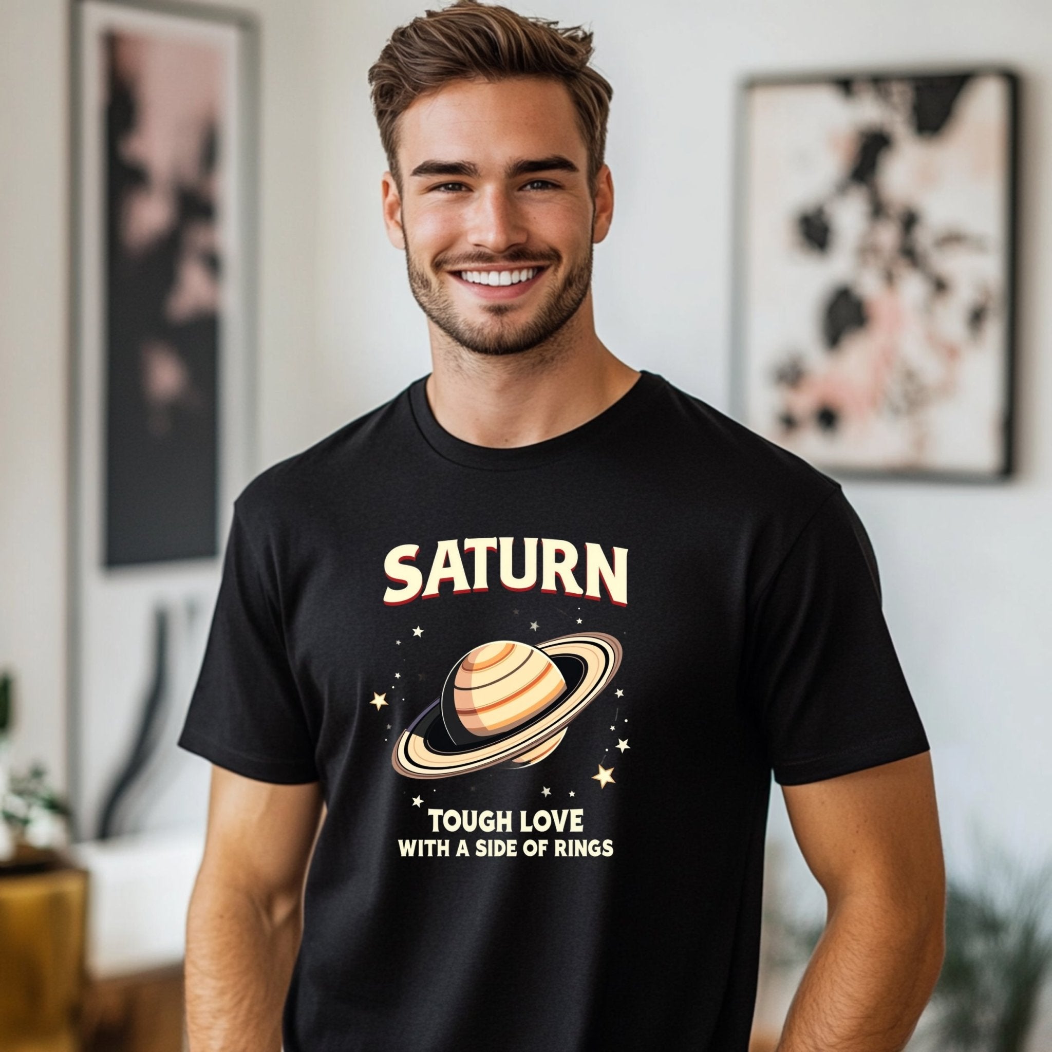 Saturn Tough Love With a Side of Rings Astrology T Shirt, Unique Graphic Tee, Cosmic Planet Design, Perfect Gift for Astrology Lovers - Craig Michael Design