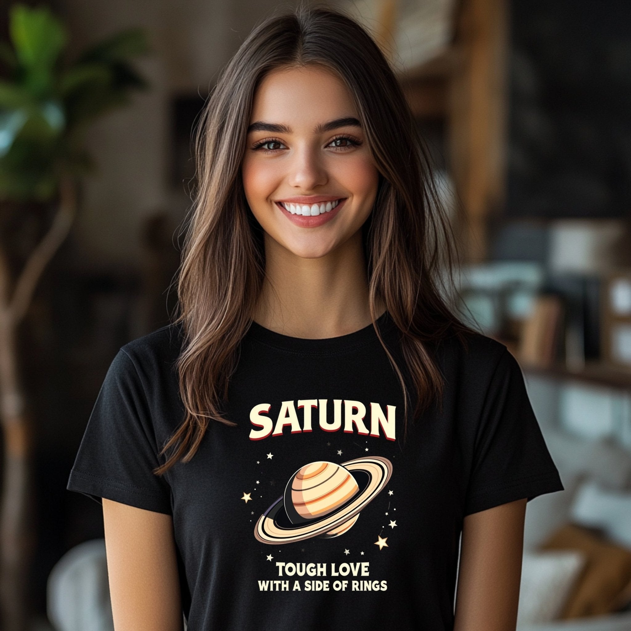 Saturn Tough Love With a Side of Rings Astrology T Shirt, Unique Graphic Tee, Cosmic Planet Design, Perfect Gift for Astrology Lovers - Craig Michael Design