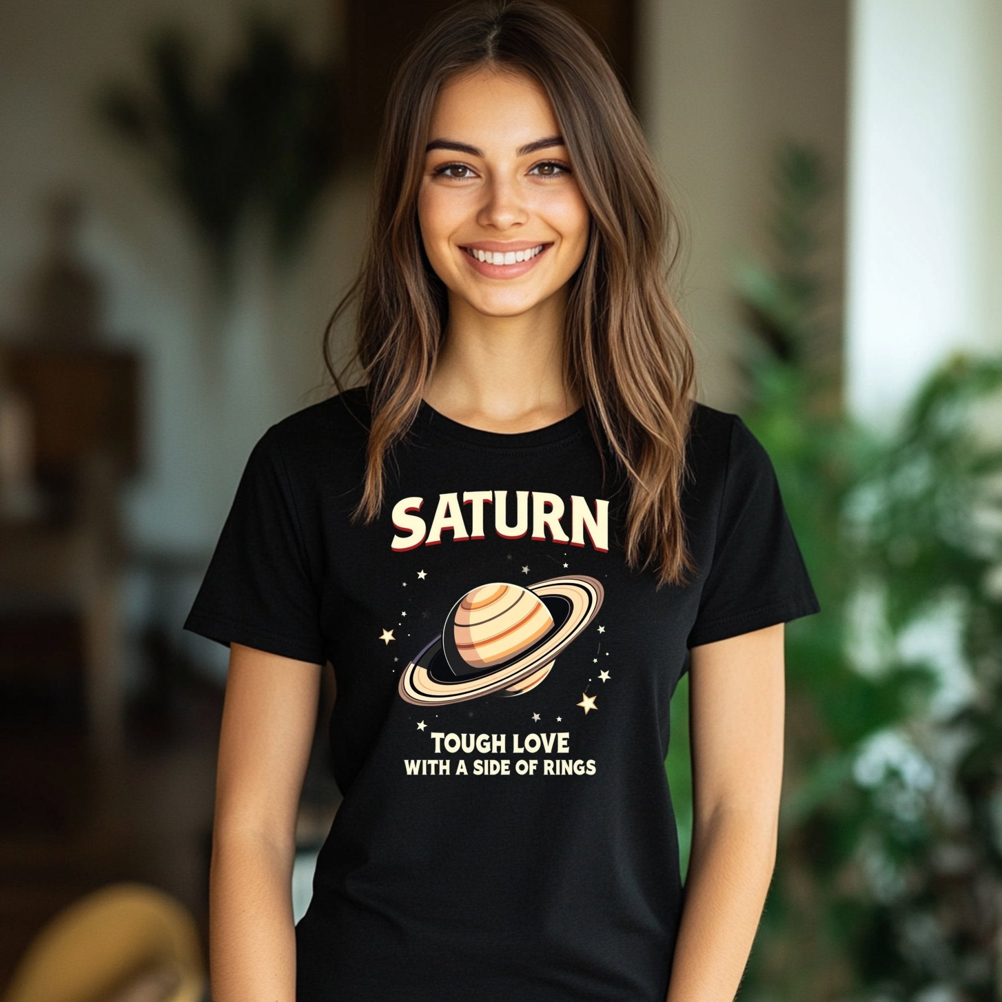 Saturn Tough Love With a Side of Rings Astrology T Shirt, Unique Graphic Tee, Cosmic Planet Design, Perfect Gift for Astrology Lovers - Craig Michael Design