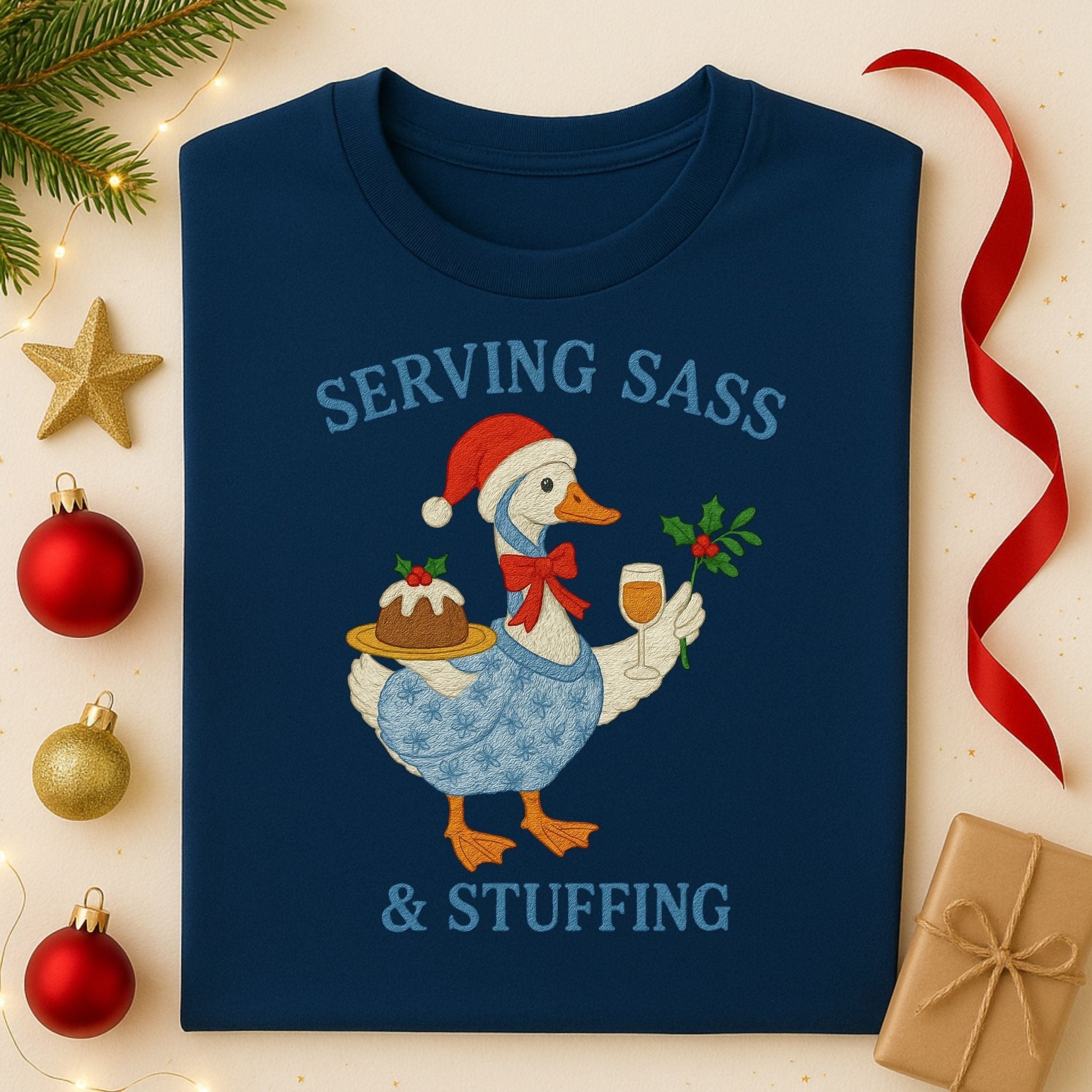 Serving Sass & Stuffing Goose Christmas Shirt, Funny Holiday T-Shirt - Craig Michael Design