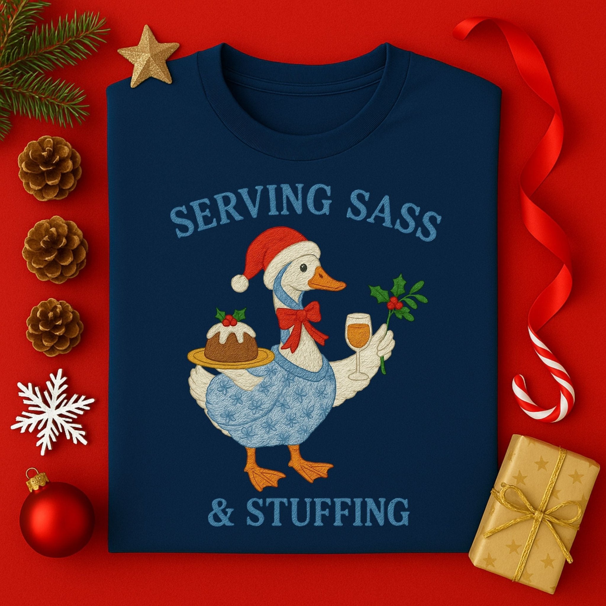 Serving Sass & Stuffing Goose Christmas Shirt, Funny Holiday T-Shirt - Craig Michael Design