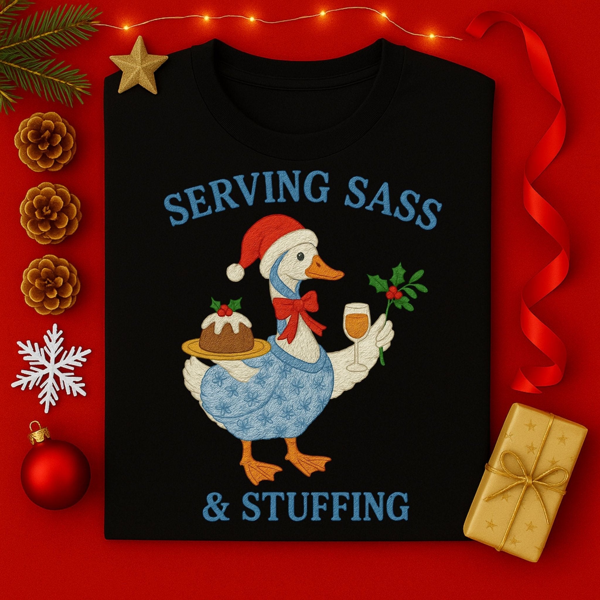 Serving Sass & Stuffing Goose Christmas Shirt, Funny Holiday T-Shirt - Craig Michael Design