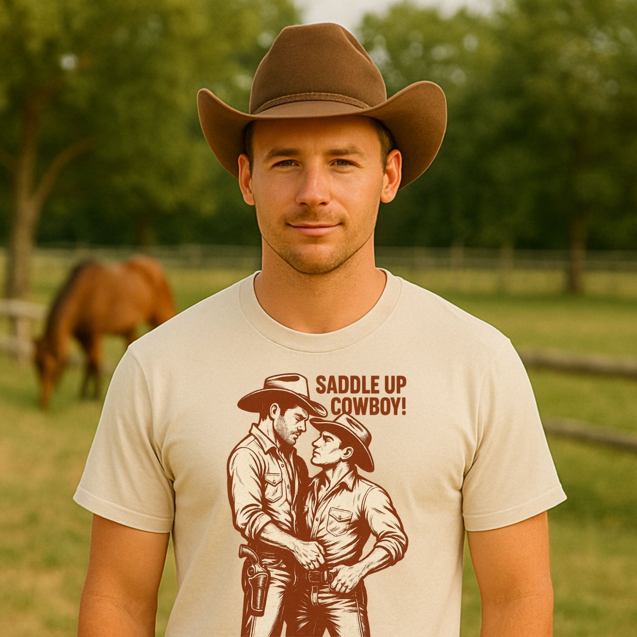 Sexy Gay Cowboy Shirt, Saddle Up Cowboy Tee, Mlm Pride T-Shirt, Vintage Western Top for Him, Gay Rodeo Gift - Craig Michael Design