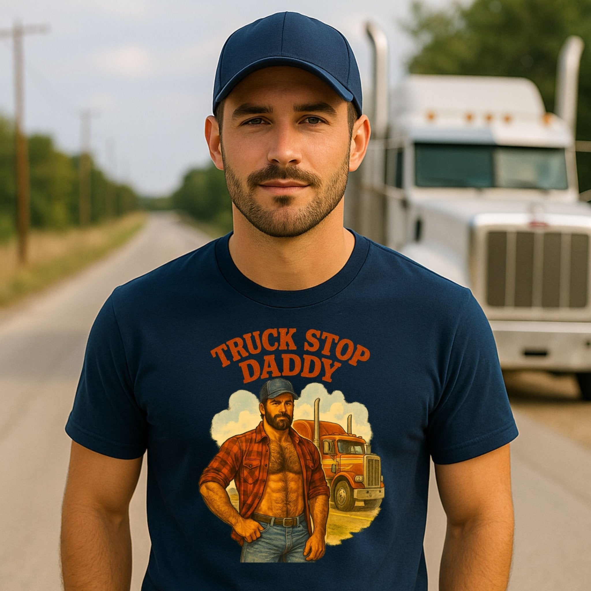 Sexy Gay Trucker Shirt — Muscle Fetish Tee for Him, Roadside Daddy Top, Truck Stop Daddy - Craig Michael Design