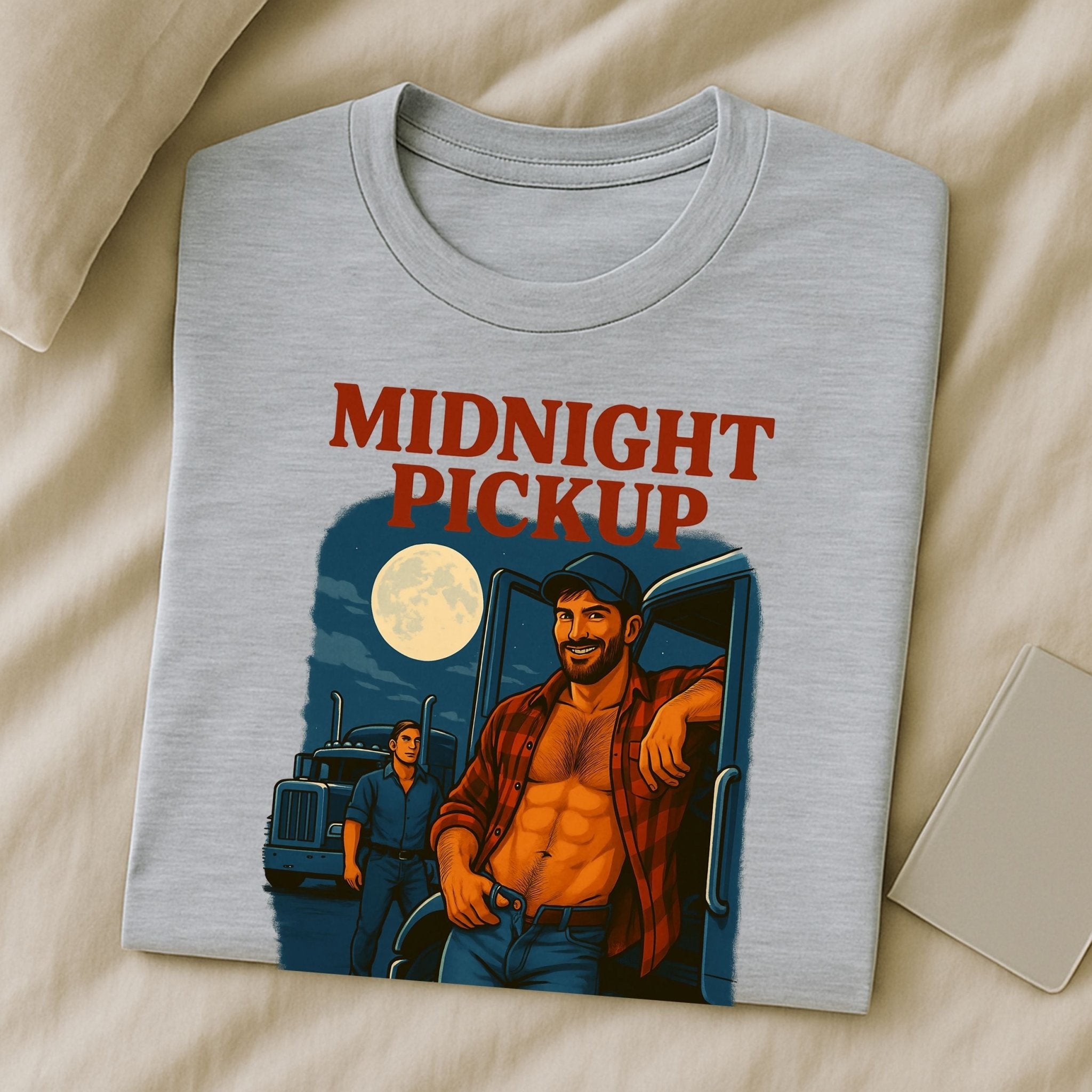 Sexy Trucker T-Shirt — Rugged Gay Daddy Top, Flirty Night Scene Tee, Midnight Pickup - Craig Michael Design