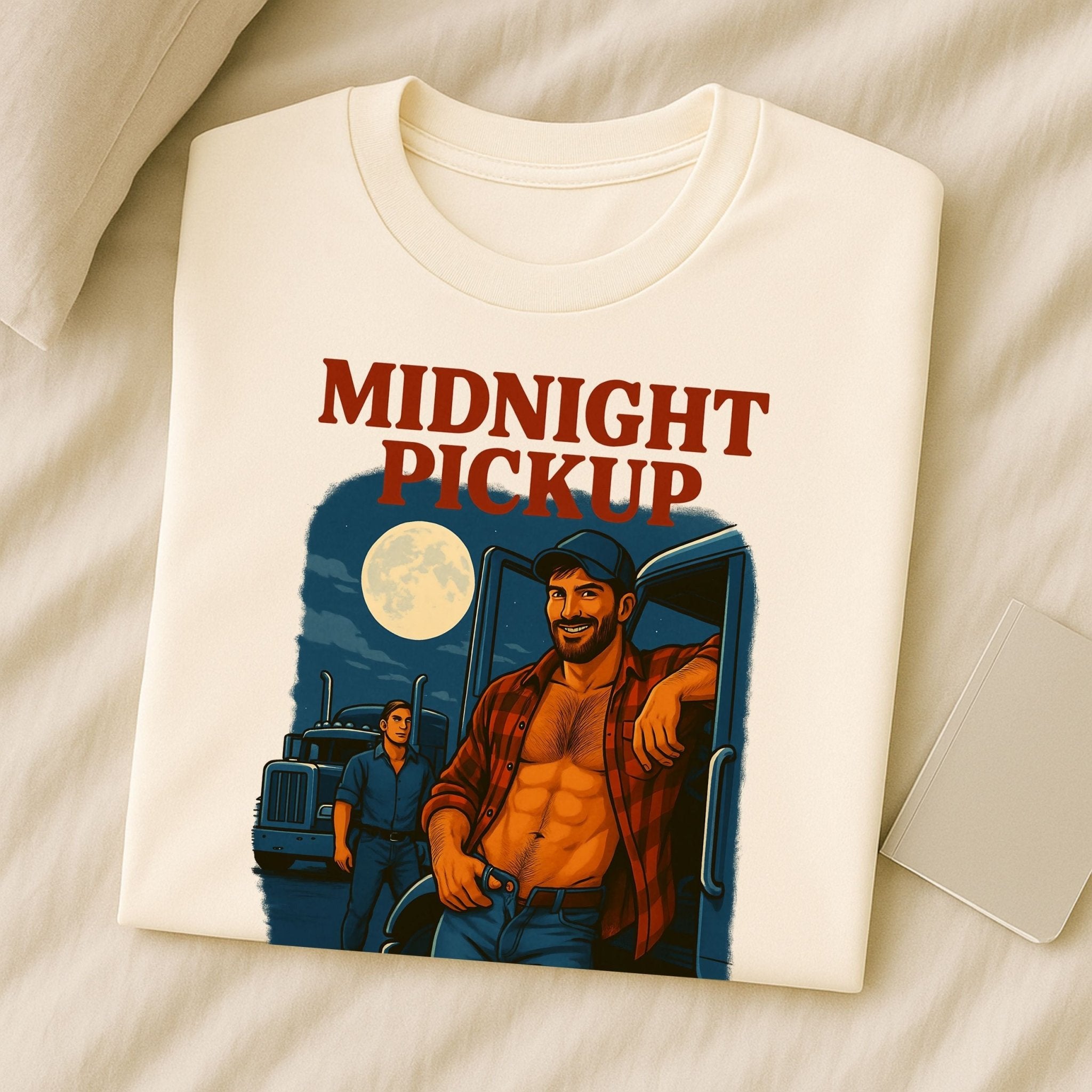 Sexy Trucker T-Shirt — Rugged Gay Daddy Top, Flirty Night Scene Tee, Midnight Pickup - Craig Michael Design