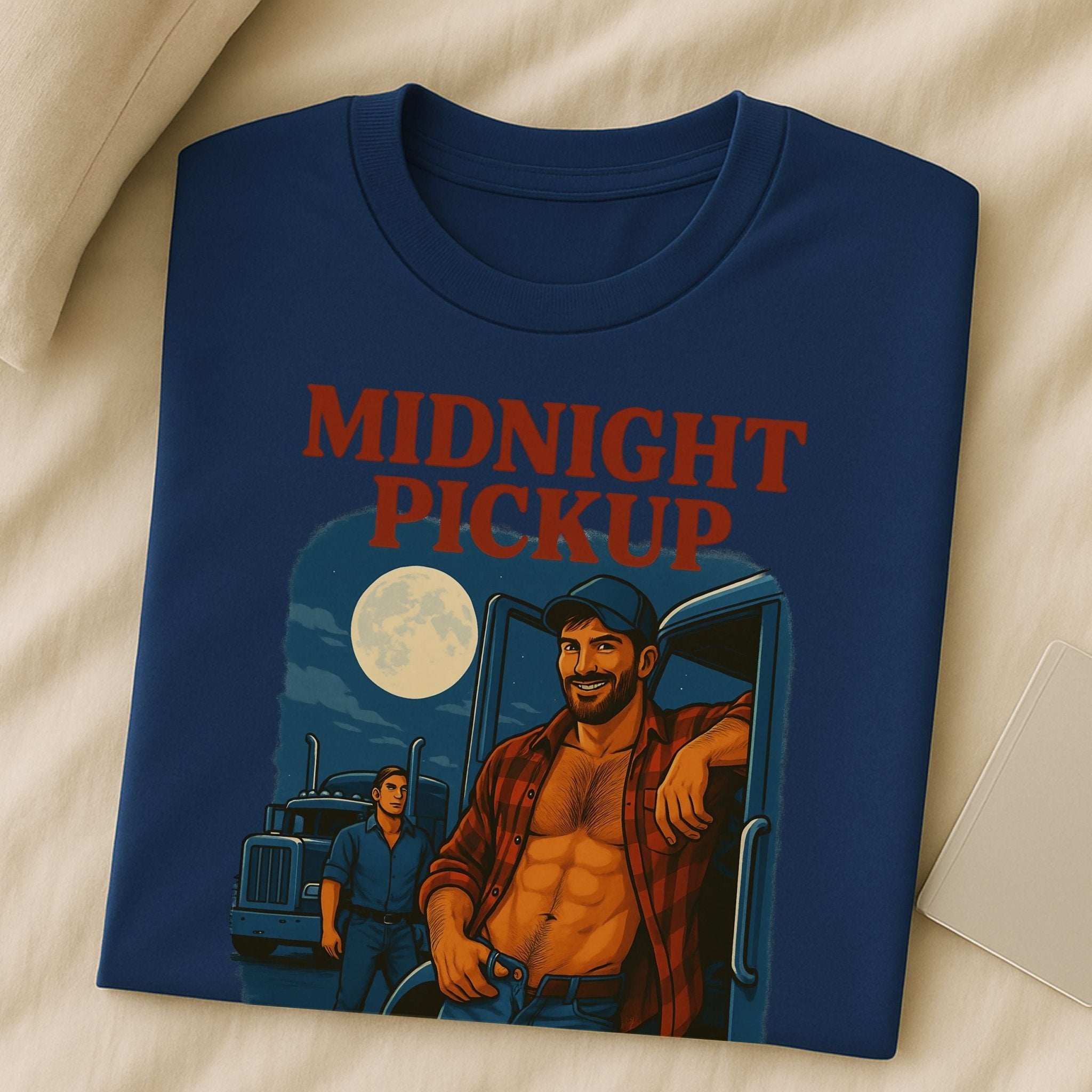 Sexy Trucker T-Shirt — Rugged Gay Daddy Top, Flirty Night Scene Tee, Midnight Pickup - Craig Michael Design