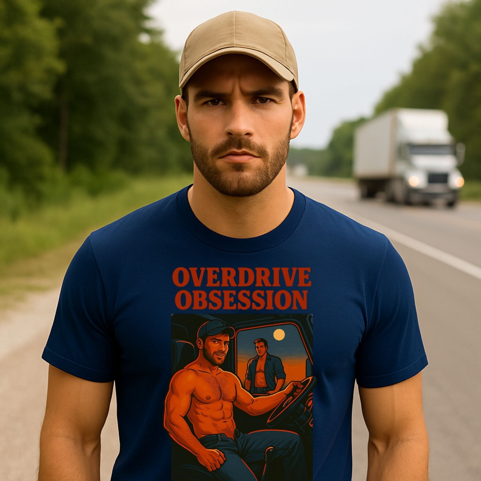 Sexy Trucker Tee — Muscular Gay Fetish Shirt, Semi - Truck Driver Top, Overdrive Obsession - Craig Michael Design