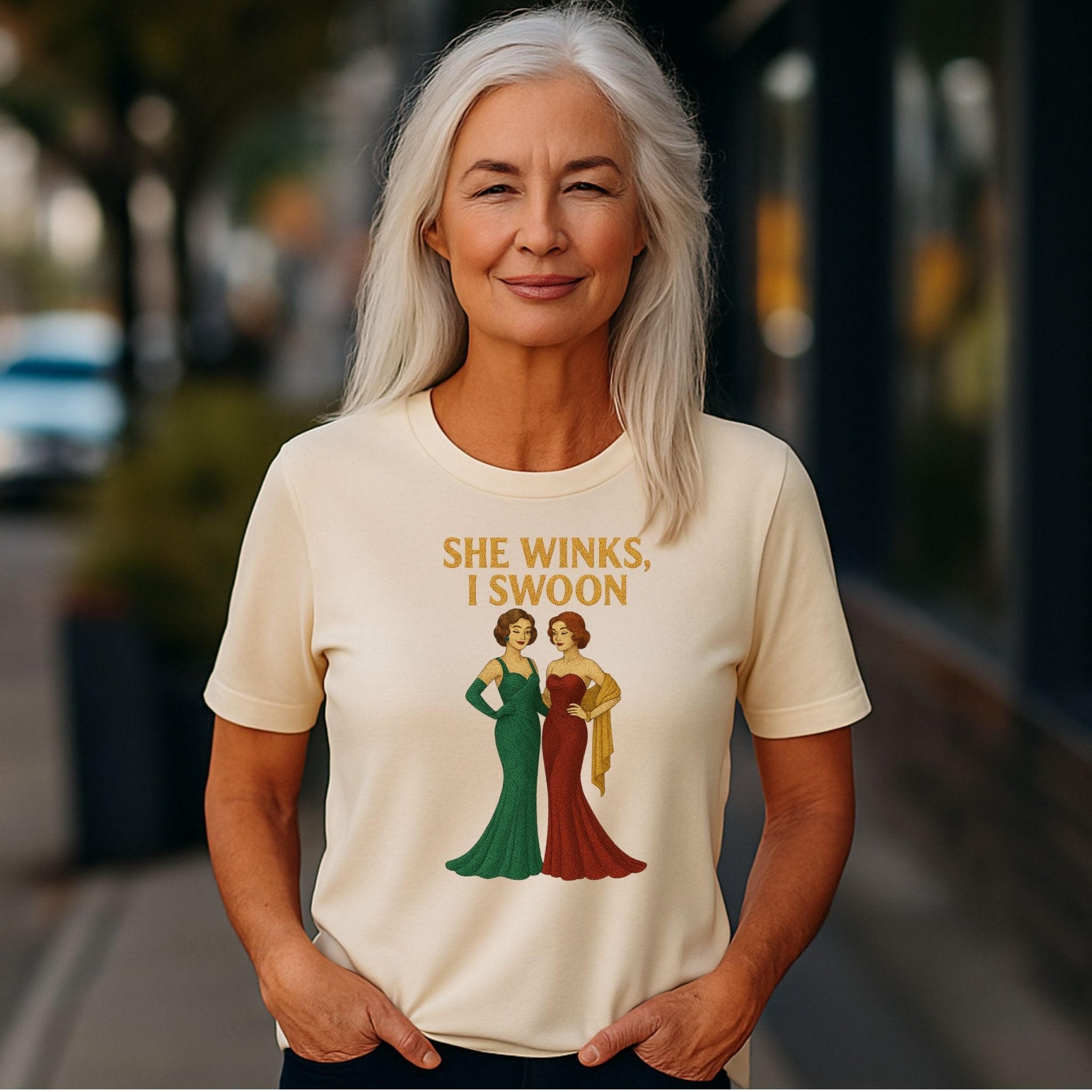 She Winks, I Swoon – Old Hollywood Lesbian T-Shirt, Vintage Femme Gift - Craig Michael Design