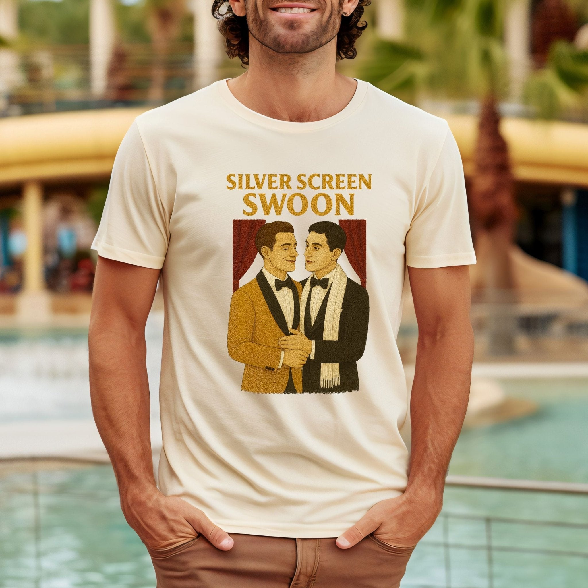 Silver Screen Swoon Shirt – 1930s Gay Hollywood T-Shirt, Embroidered Style Vintage Pride Tee - Craig Michael Design