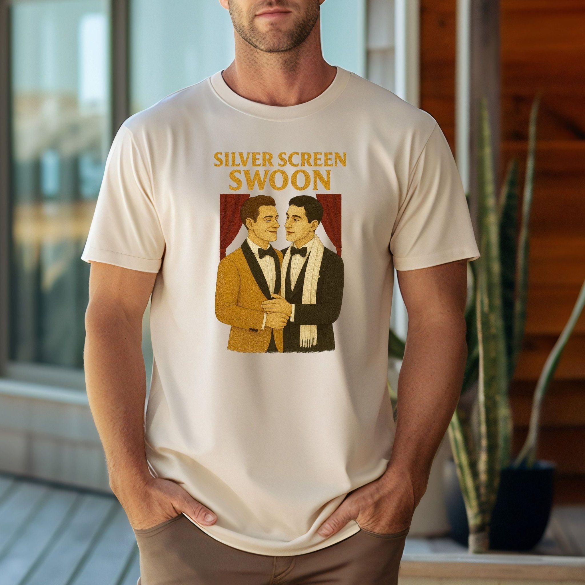 Silver Screen Swoon Shirt – 1930s Gay Hollywood T-Shirt, Embroidered Style Vintage Pride Tee - Craig Michael Design