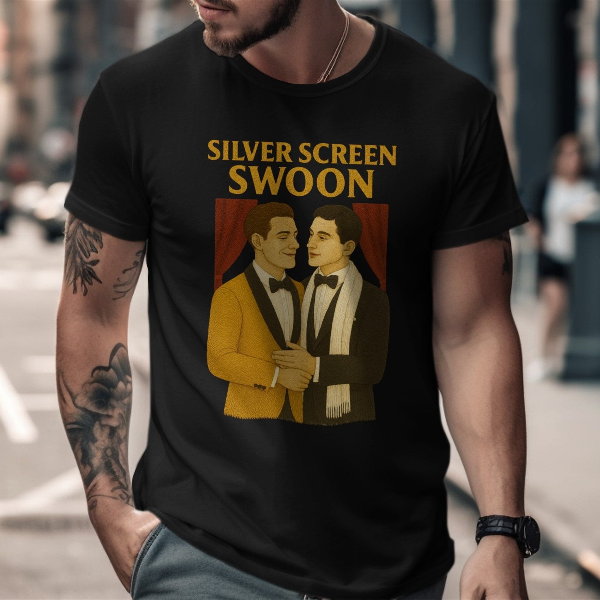 Silver Screen Swoon Shirt – 1930s Gay Hollywood T-Shirt, Embroidered Style Vintage Pride Tee - Craig Michael Design