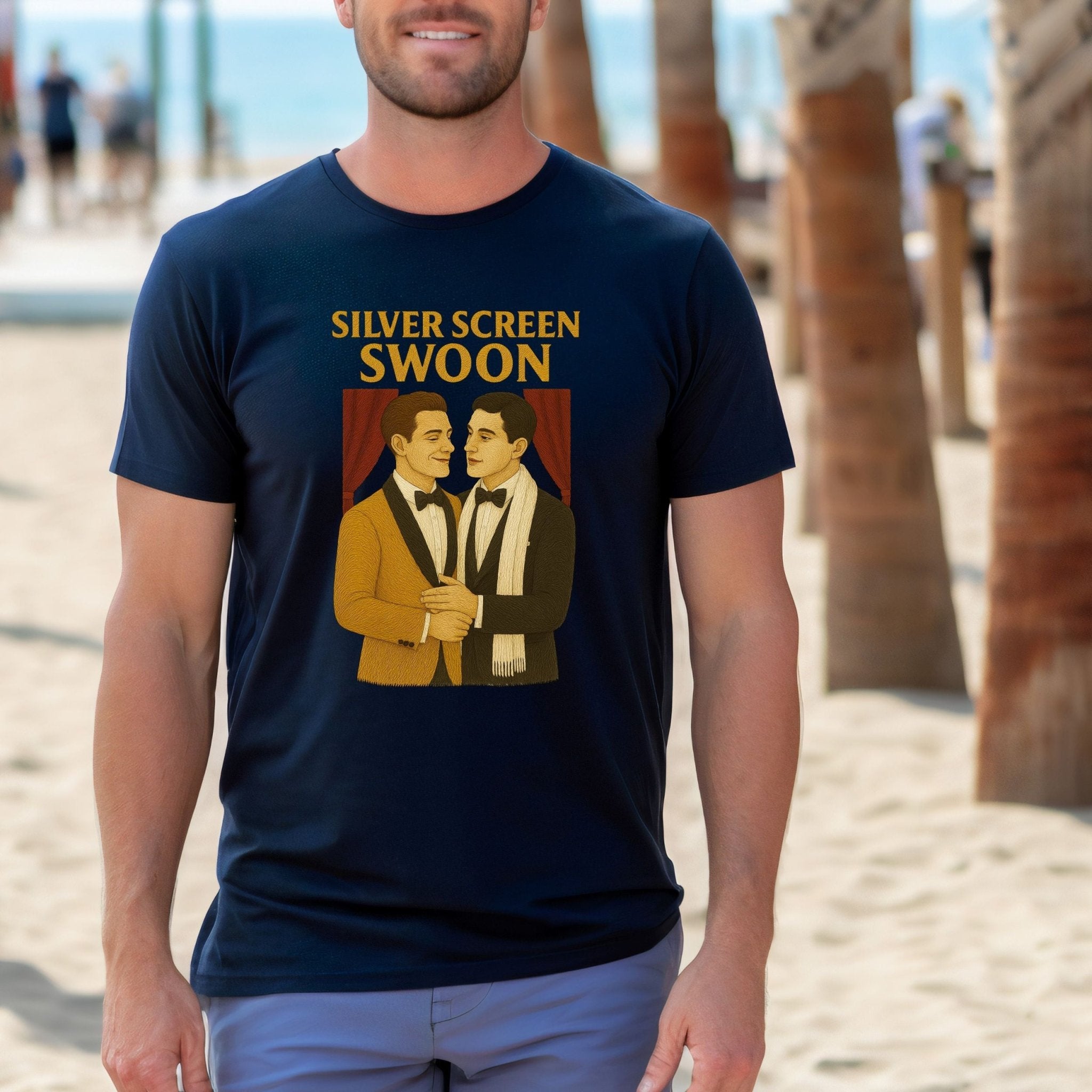 Silver Screen Swoon Shirt – 1930s Gay Hollywood T-Shirt, Embroidered Style Vintage Pride Tee - Craig Michael Design