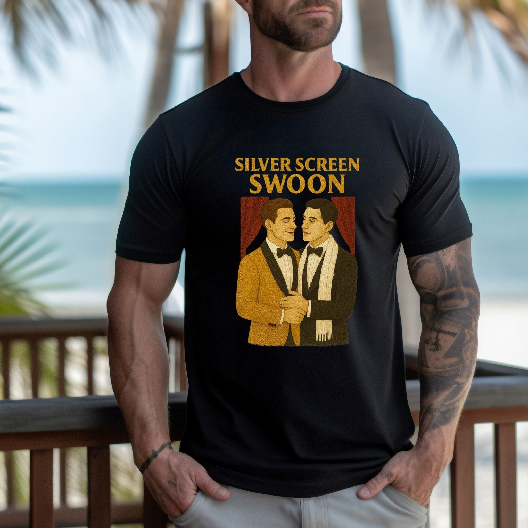 Silver Screen Swoon Shirt – 1930s Gay Hollywood T-Shirt, Embroidered Style Vintage Pride Tee - Craig Michael Design