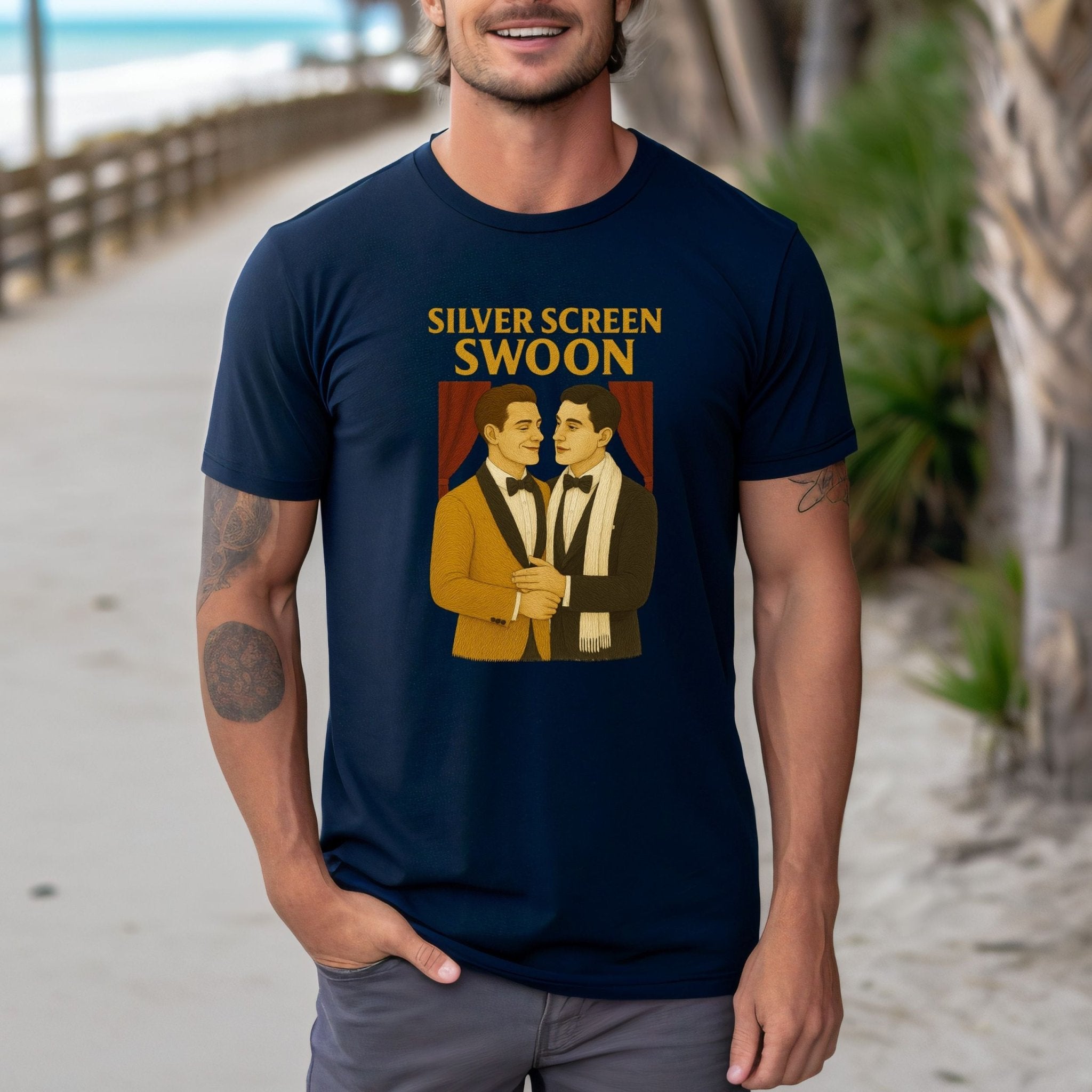 Silver Screen Swoon Shirt – 1930s Gay Hollywood T-Shirt, Embroidered Style Vintage Pride Tee - Craig Michael Design