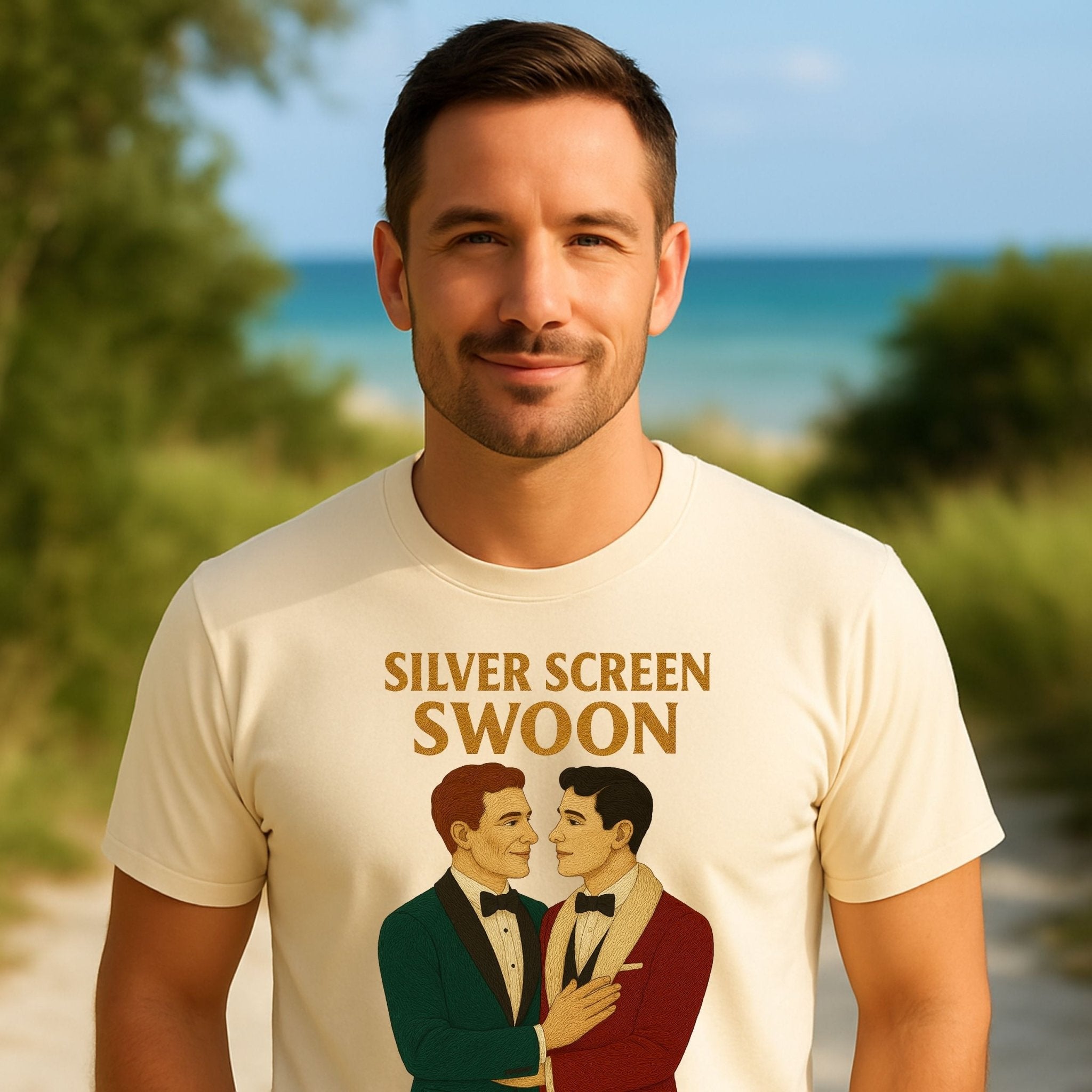 Silver Screen Swoon Shirt – 1930s Gay Hollywood T-Shirt, Embroidered Style Vintage Tee - Craig Michael Design