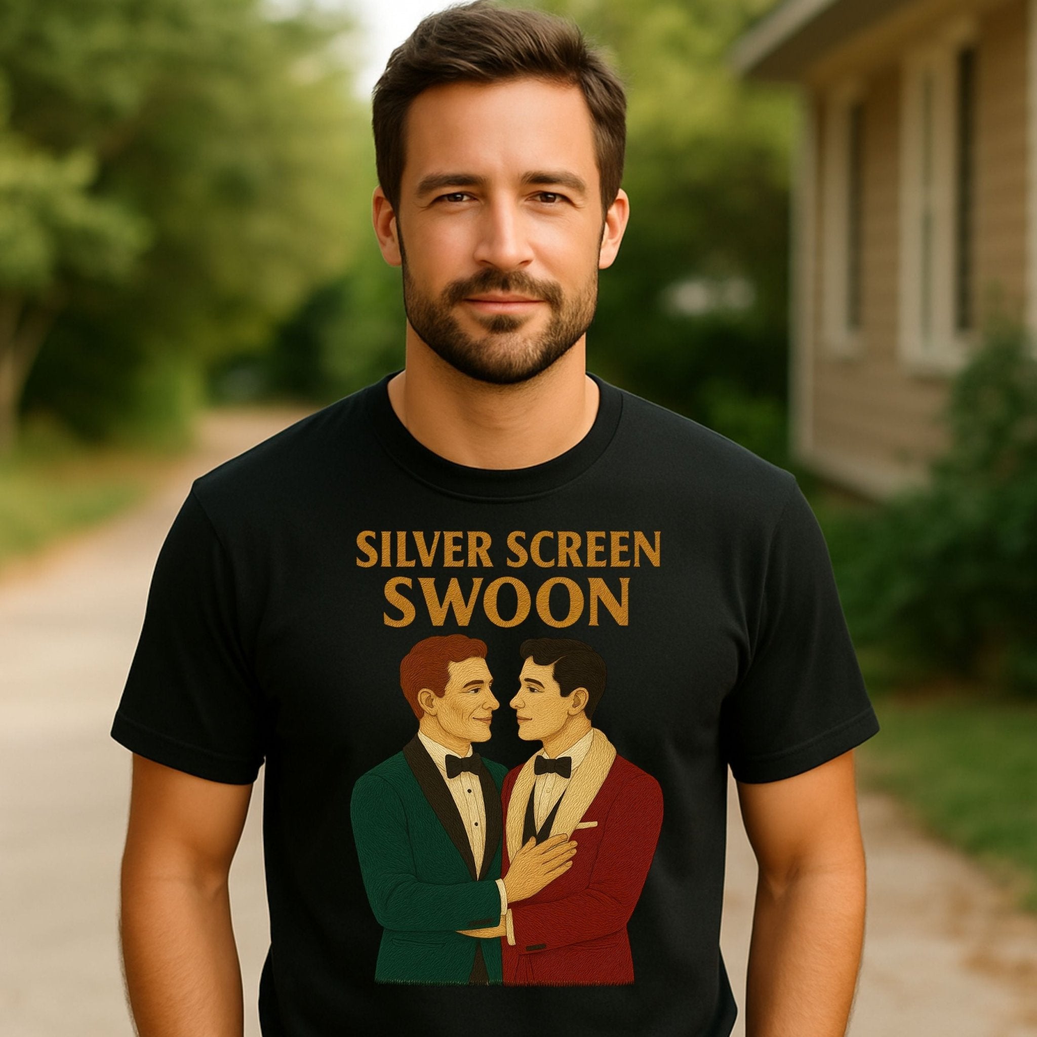 Silver Screen Swoon Shirt – 1930s Gay Hollywood T-Shirt, Embroidered Style Vintage Tee - Craig Michael Design