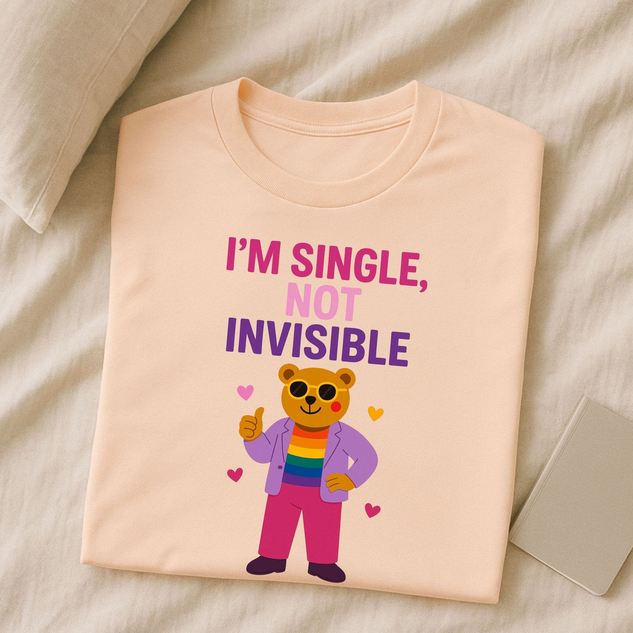 Single Not Invisible Shirt, Funny Gay Bear Tee for Him, Cream Pride T-Shirt - Craig Michael Design