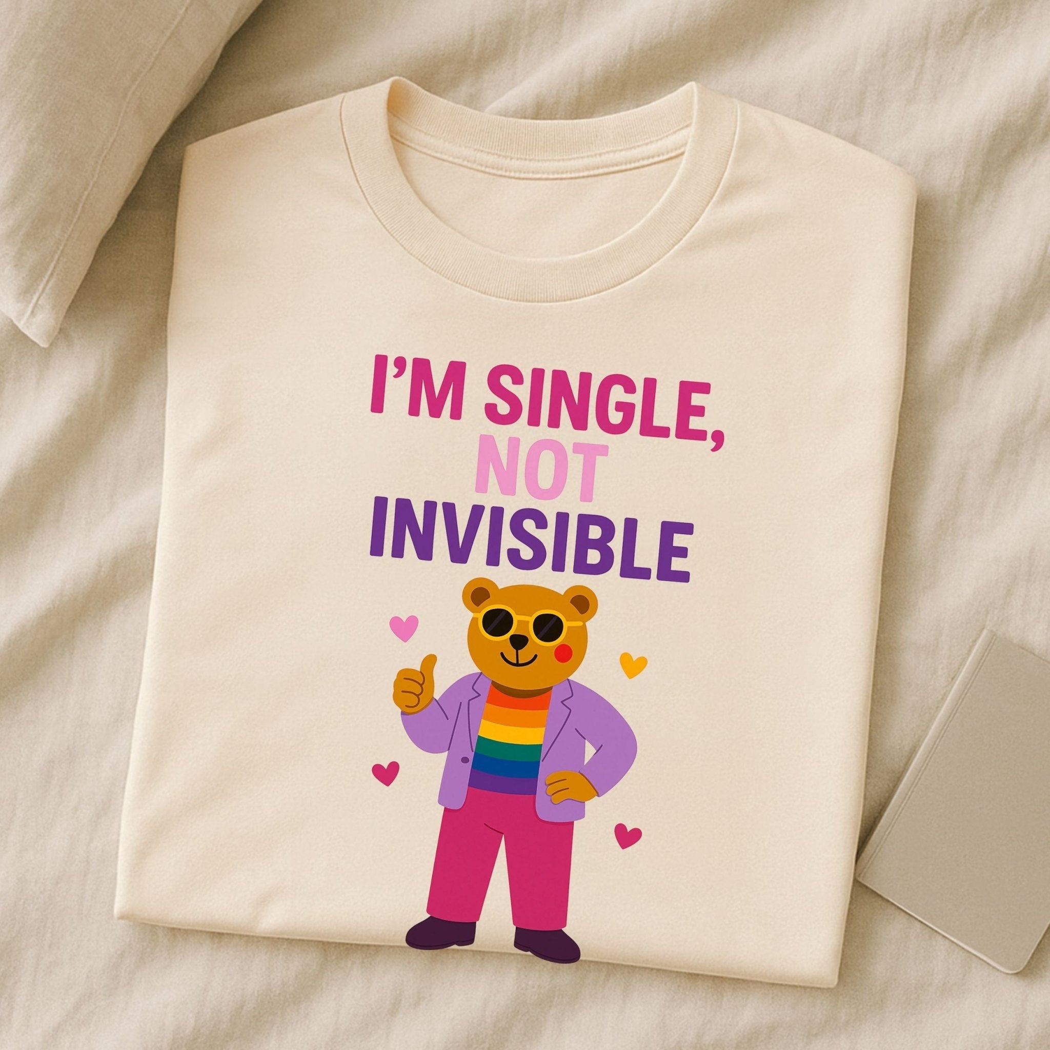Single Not Invisible Shirt, Funny Gay Bear Tee for Him, Cream Pride T-Shirt - Craig Michael Design