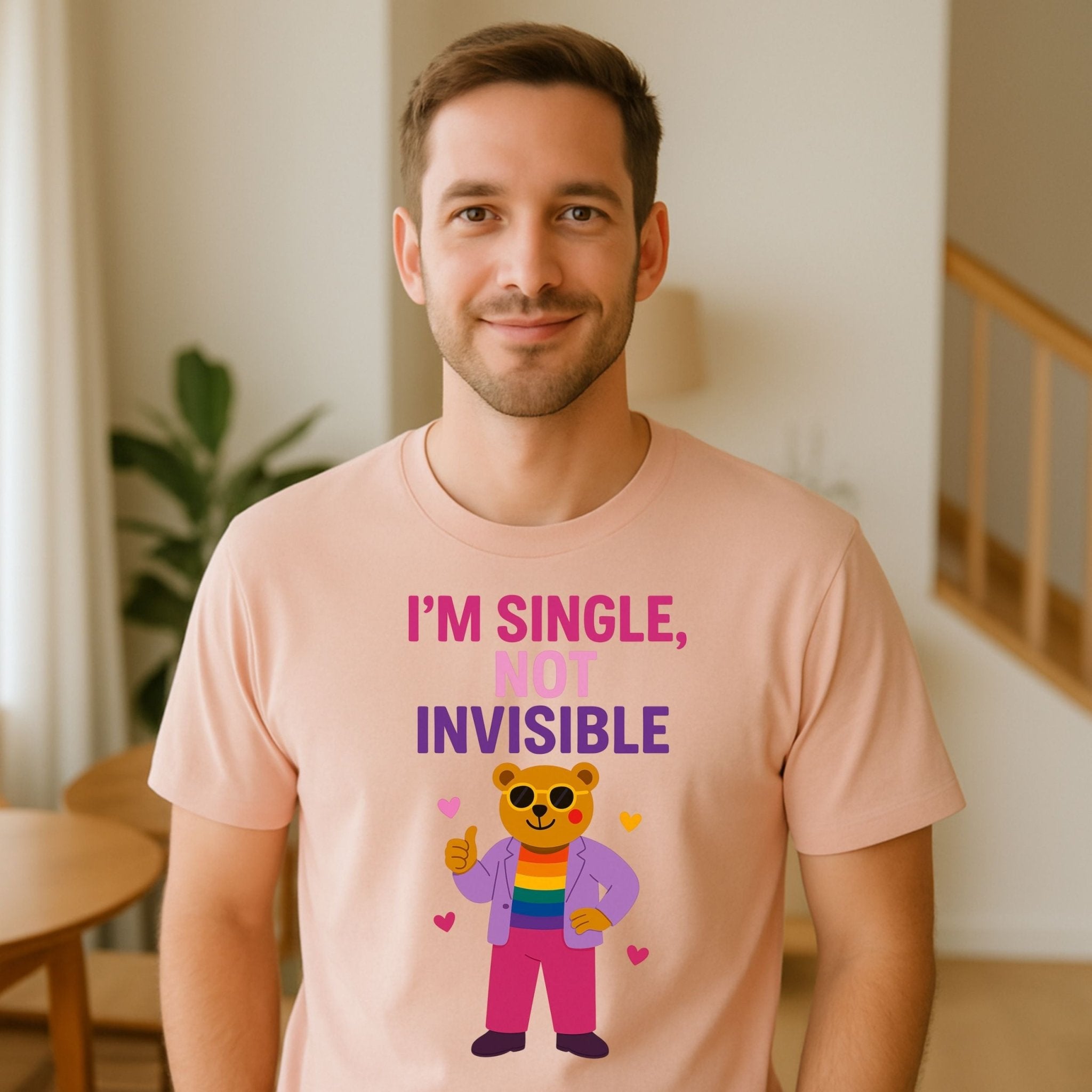 Single Not Invisible Shirt, Funny Gay Bear Tee for Him, Cream Pride T-Shirt - Craig Michael Design
