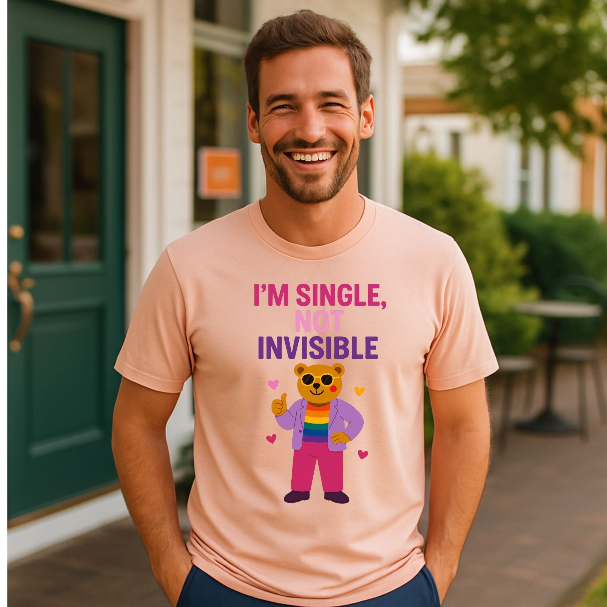 Single Not Invisible Shirt, Funny Gay Bear Tee for Him, Cream Pride T-Shirt - Craig Michael Design
