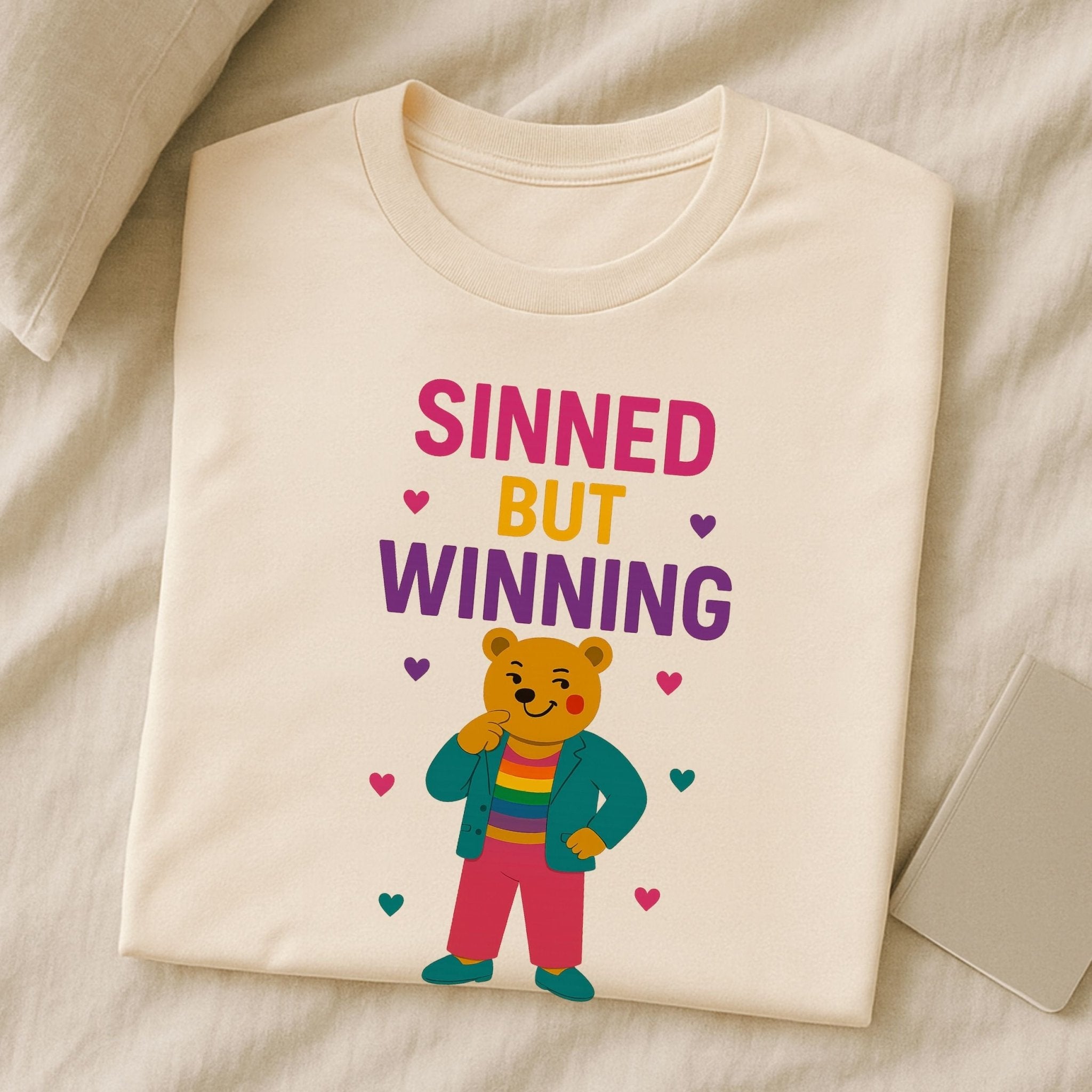 Sinned But Winning,Funny Gay Pride T-Shirt, Queer Bear Tee for Him, Sassy Bold Gift - Craig Michael Design