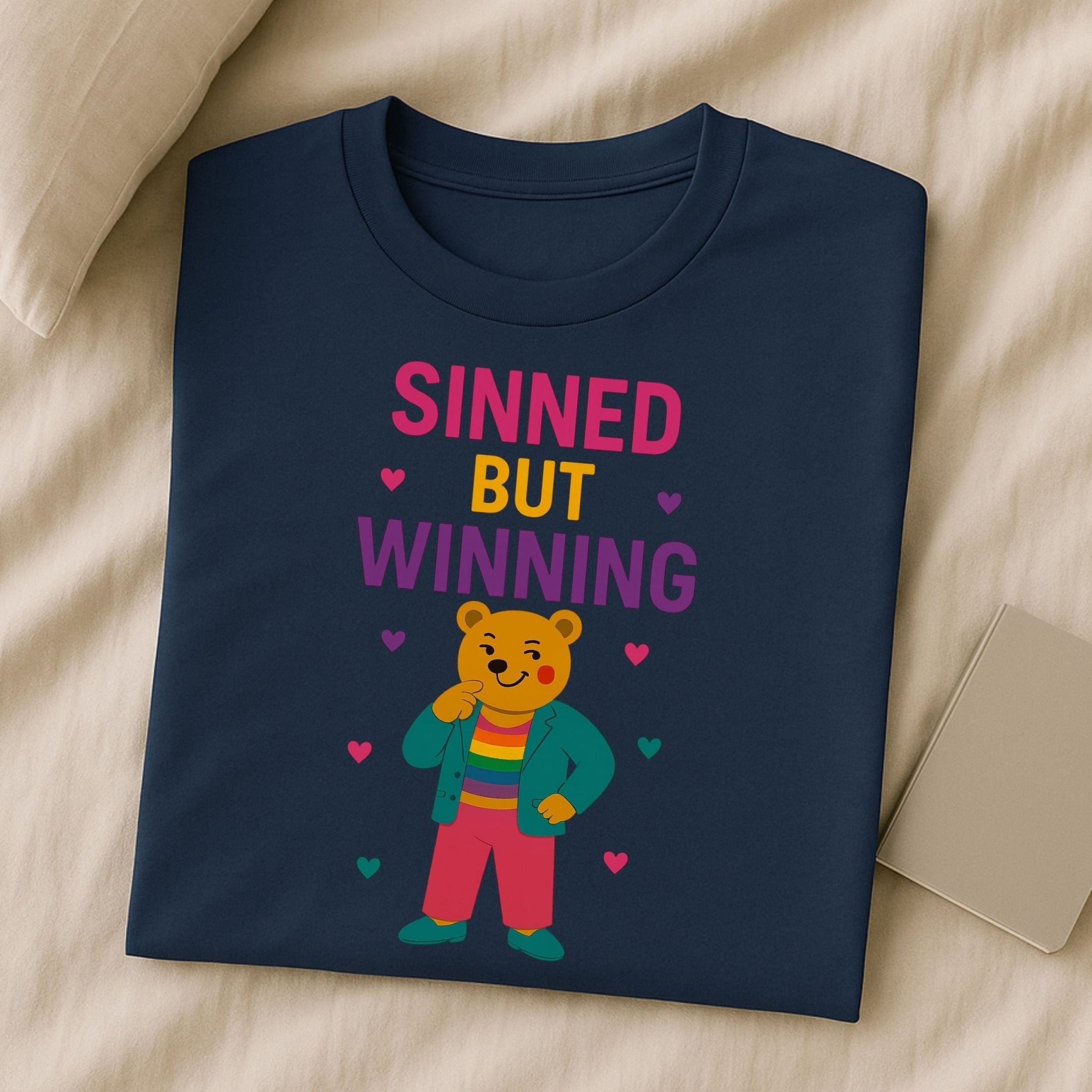 Sinned But Winning,Funny Gay Pride T-Shirt, Queer Bear Tee for Him, Sassy Bold Gift - Craig Michael Design