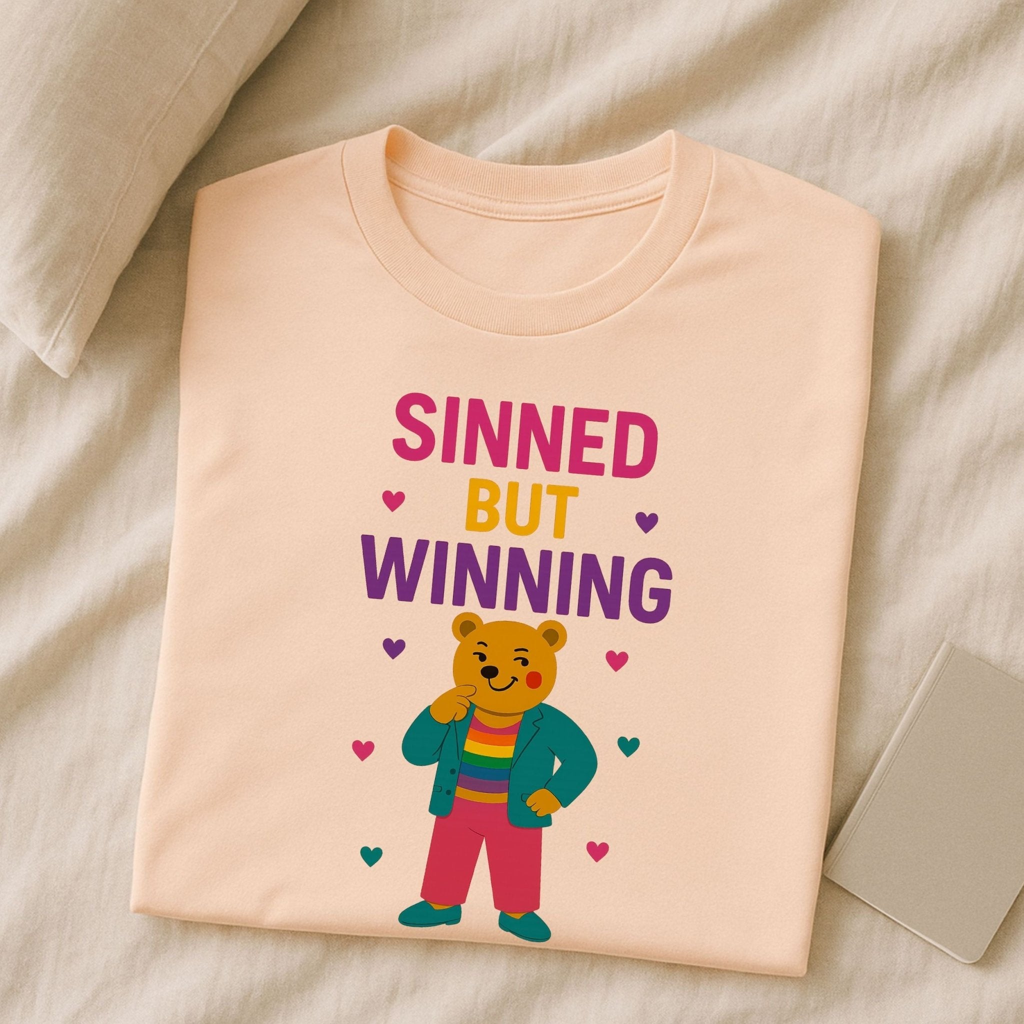 Sinned But Winning,Funny Gay Pride T-Shirt, Queer Bear Tee for Him, Sassy Bold Gift - Craig Michael Design
