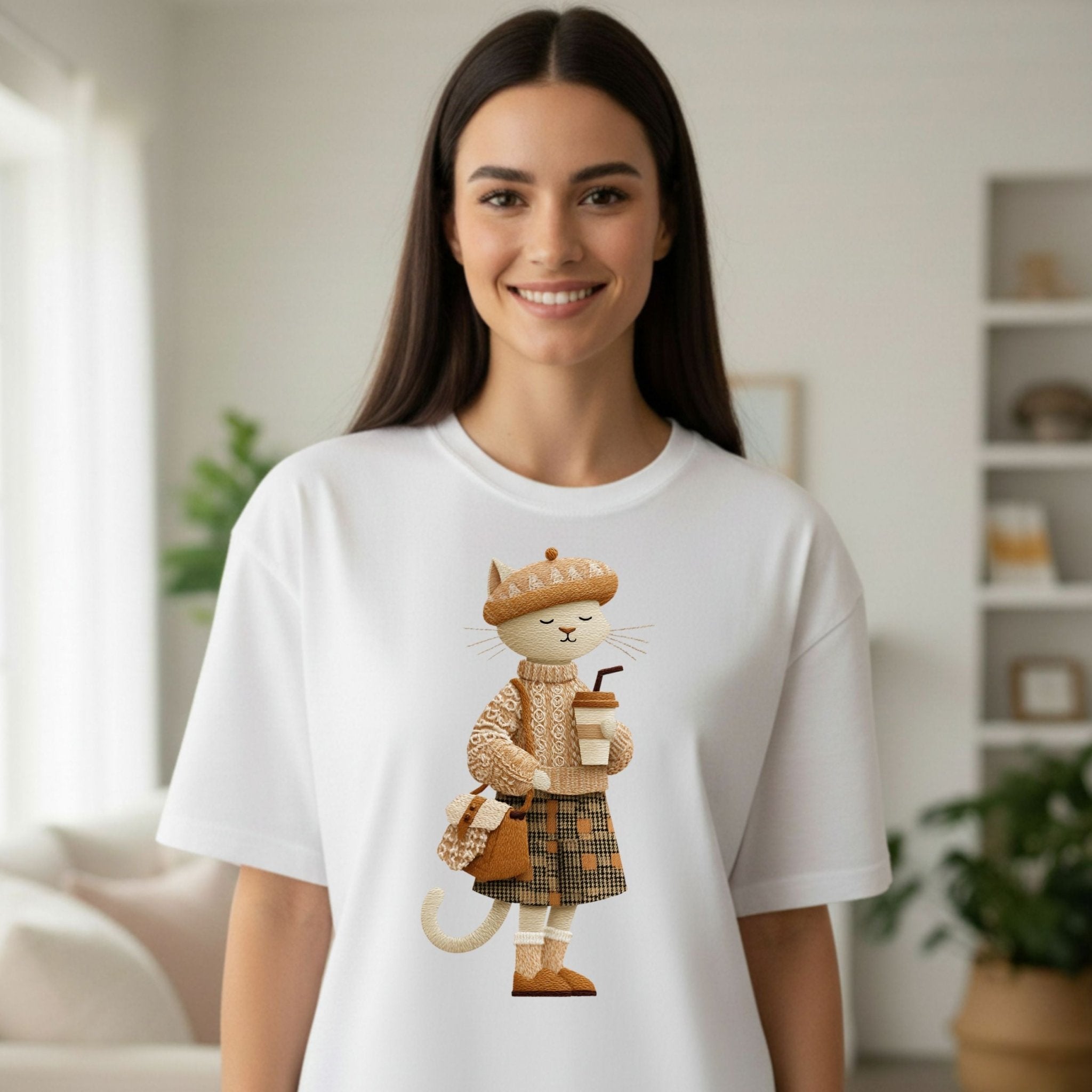 Smiling Autumn Plaid Kitty Tee - Craig Michael Design