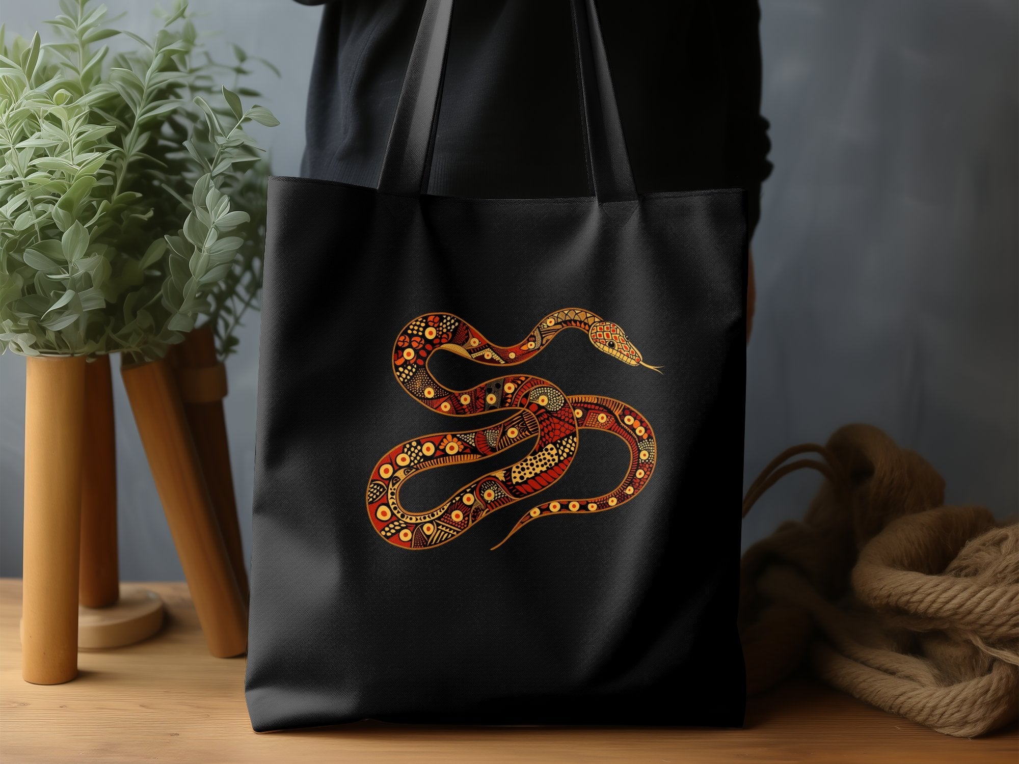 Snake Pattern Tote Bag, Boho Style Snake Design Bag, Reusable Grocery Bag, Artistic Snake Print Tote, Eco - Friendly Shopping Bag - Craig Michael Design