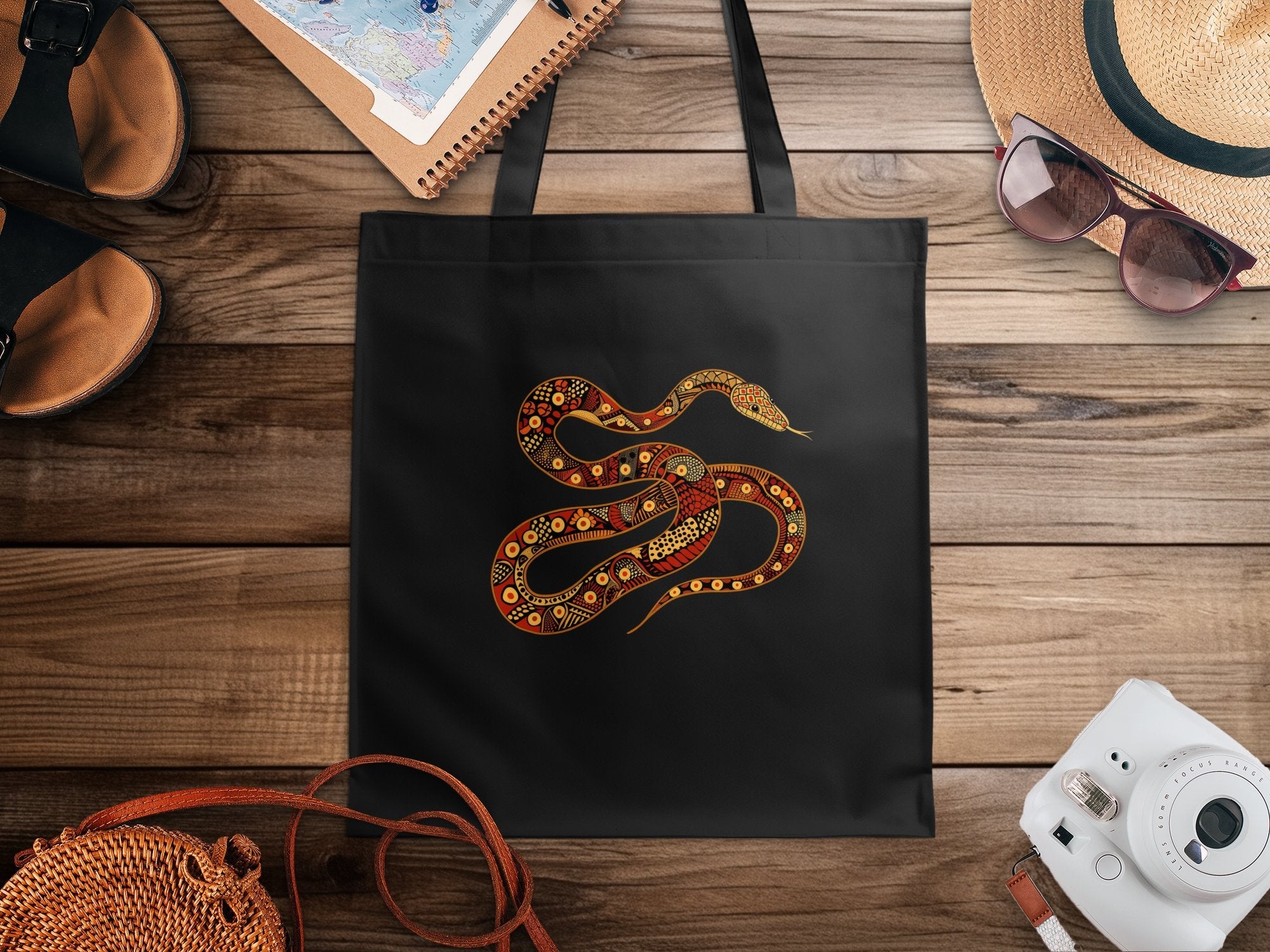 Snake Pattern Tote Bag, Boho Style Snake Design Bag, Reusable Grocery Bag, Artistic Snake Print Tote, Eco - Friendly Shopping Bag - Craig Michael Design