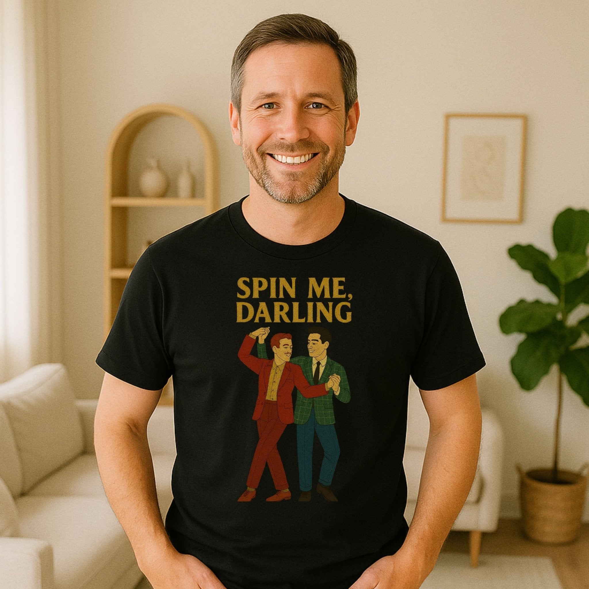 Spin Me Darling Shirt – 1950s Gay Couple T-Shirt, Embroidered Dance Pride Tee - Craig Michael Design