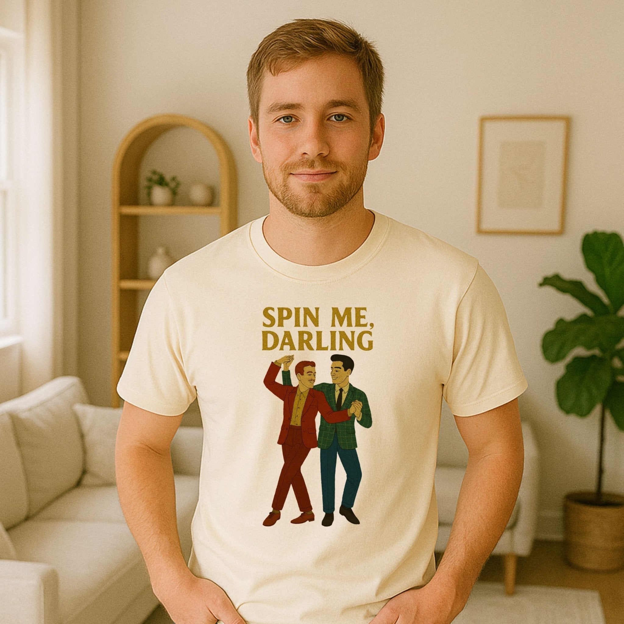Spin Me Darling Shirt – 1950s Gay Couple T-Shirt, Embroidered Dance Pride Tee - Craig Michael Design