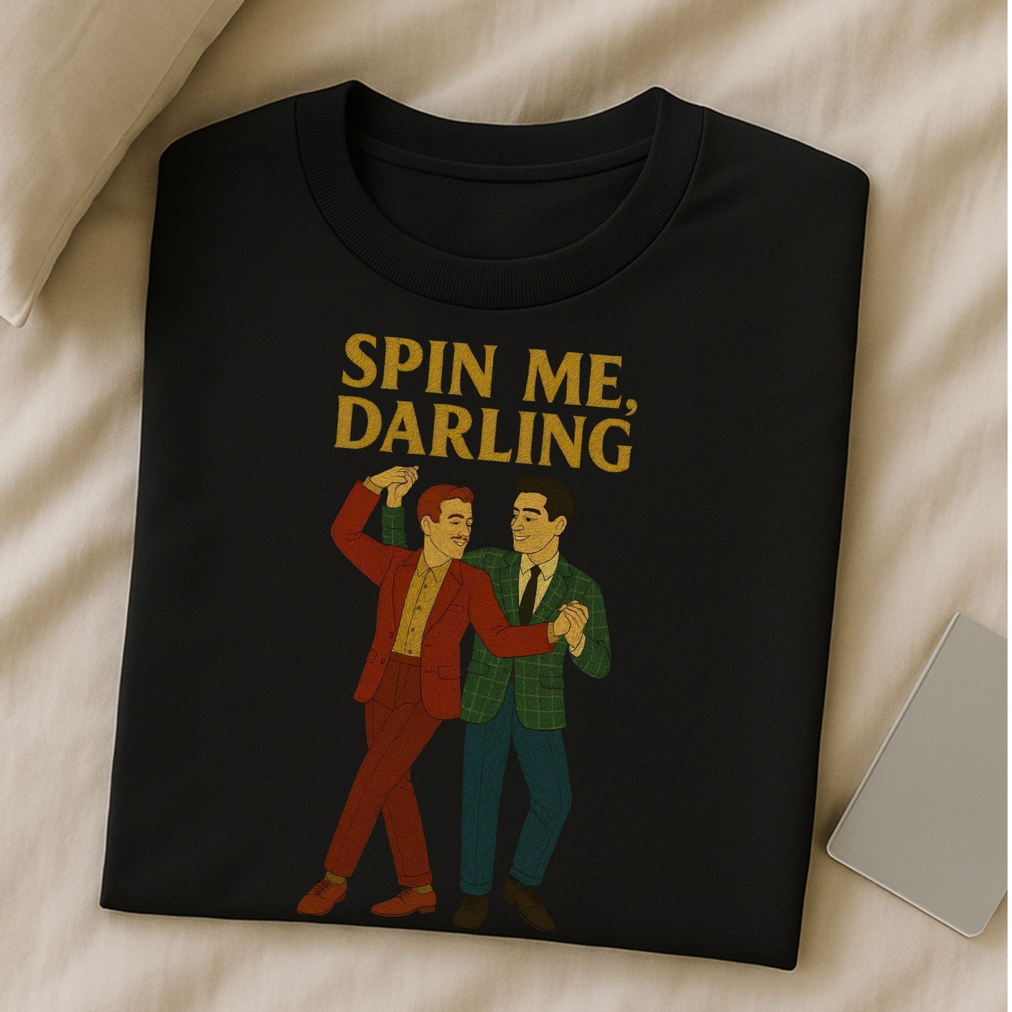 Spin Me Darling Shirt – 1950s Gay Couple T-Shirt, Embroidered Dance Pride Tee - Craig Michael Design