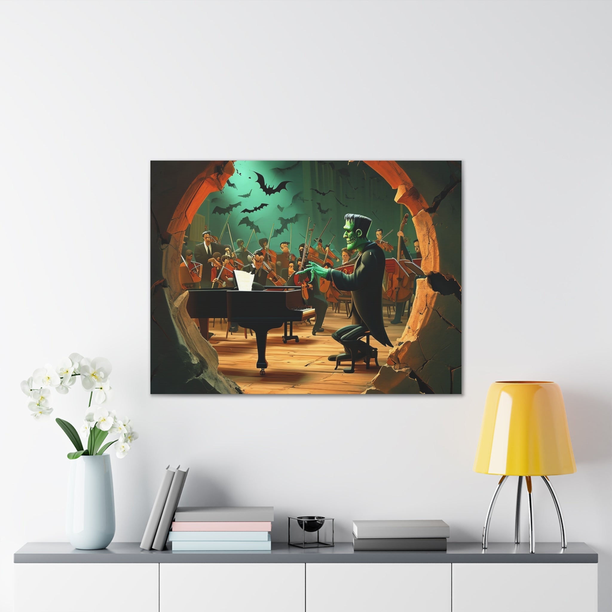 Spooky Frankenstein Orchestra Canvas Wall Art Halloween Themed Music Room Decor Unique Gift for Music Lovers and Horror Fans - Craig Michael Design