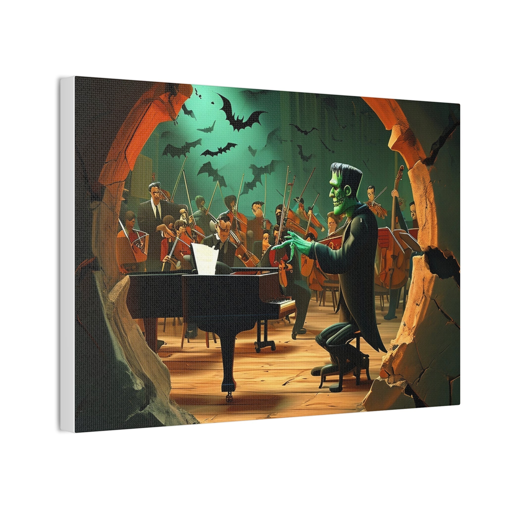 Spooky Frankenstein Orchestra Canvas Wall Art Halloween Themed Music Room Decor Unique Gift for Music Lovers and Horror Fans - Craig Michael Design