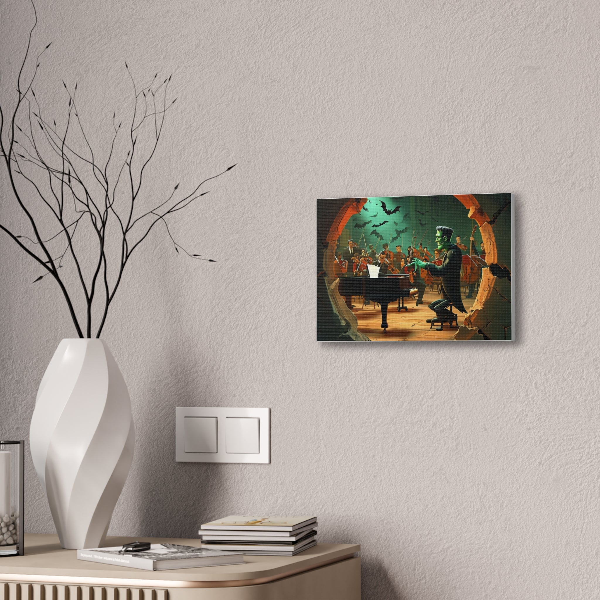 Spooky Frankenstein Orchestra Canvas Wall Art Halloween Themed Music Room Decor Unique Gift for Music Lovers and Horror Fans - Craig Michael Design