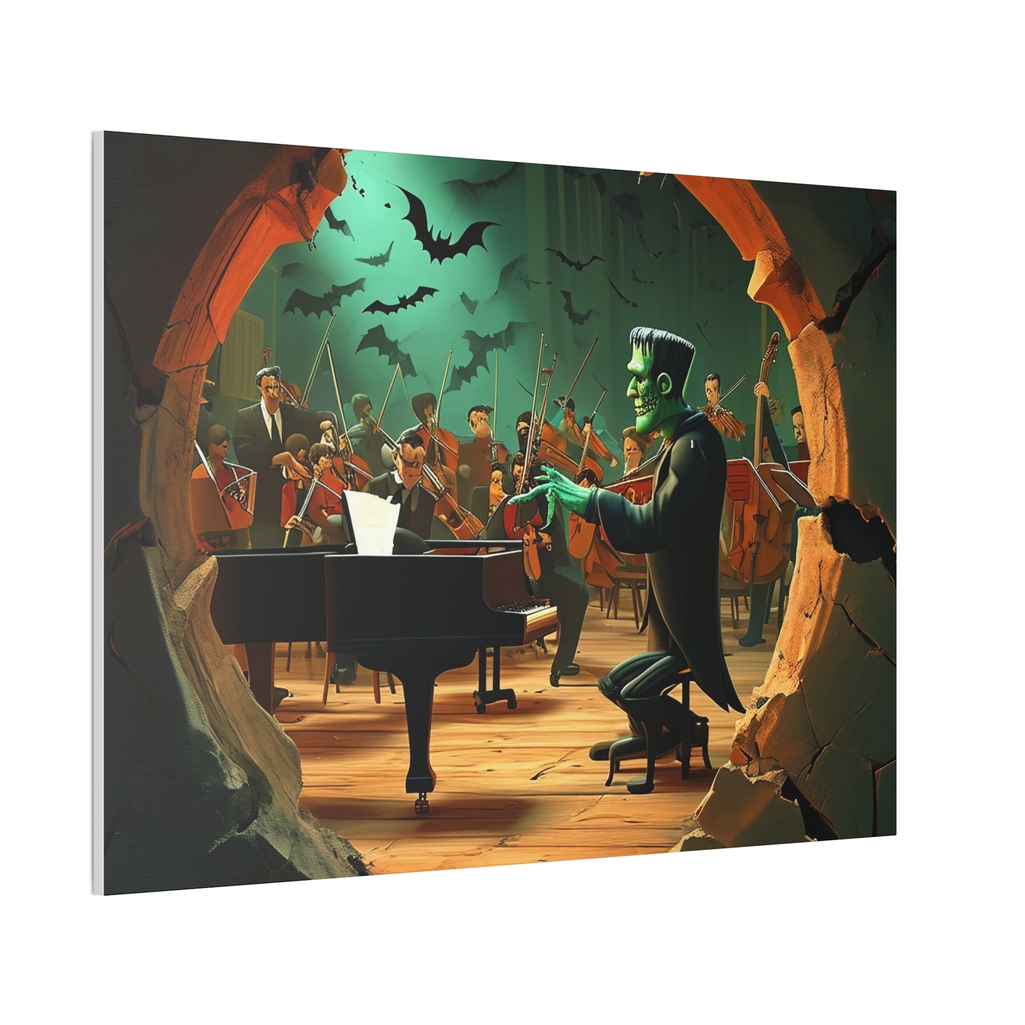Spooky Frankenstein Orchestra Canvas Wall Art Halloween Themed Music Room Decor Unique Gift for Music Lovers and Horror Fans - Craig Michael Design