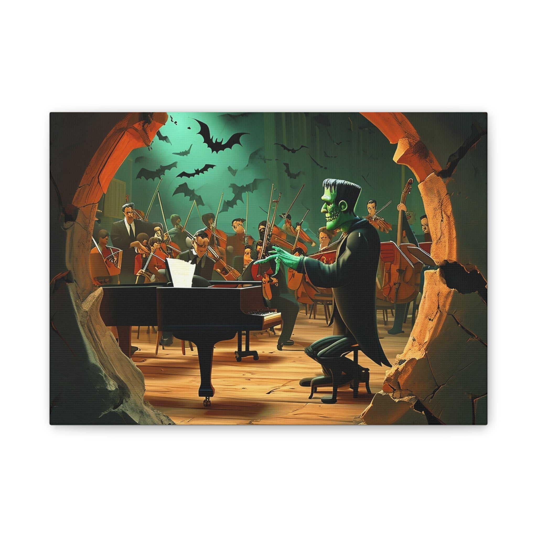 Spooky Frankenstein Orchestra Canvas Wall Art Halloween Themed Music Room Decor Unique Gift for Music Lovers and Horror Fans - Craig Michael Design