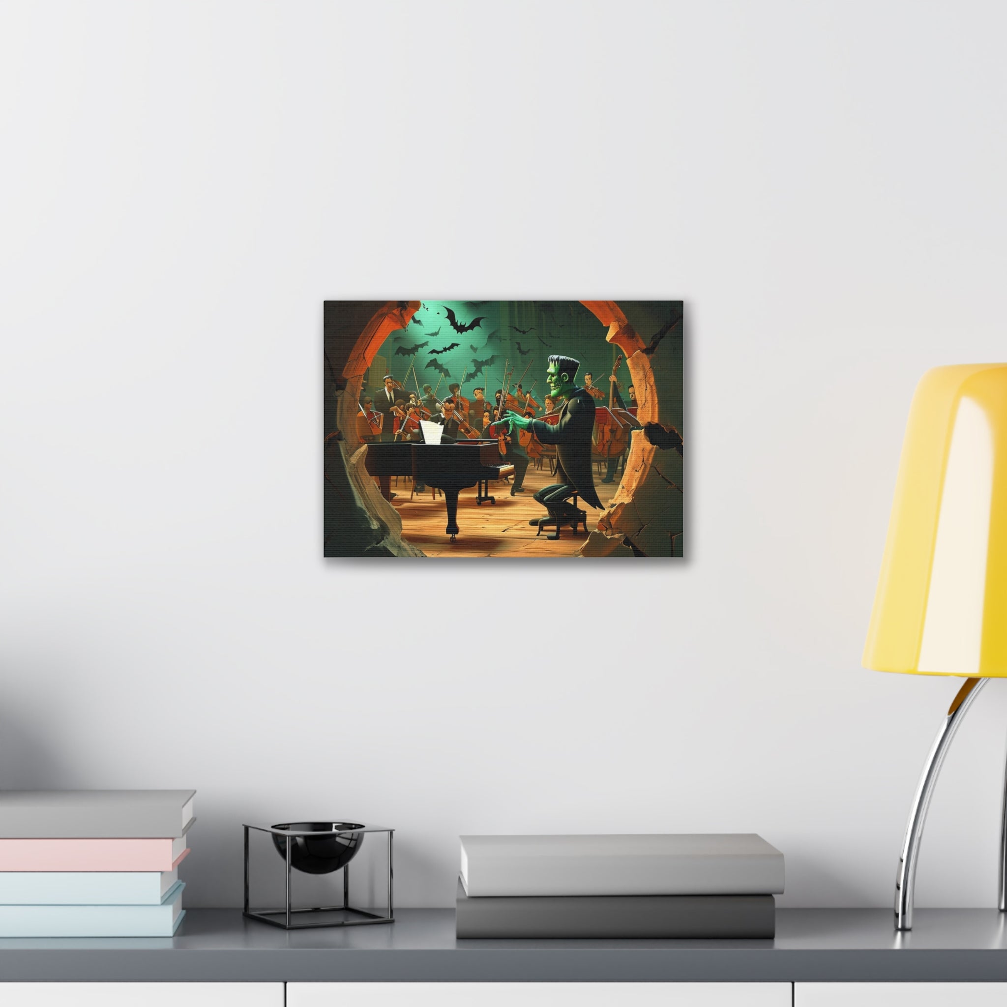 Spooky Frankenstein Orchestra Canvas Wall Art Halloween Themed Music Room Decor Unique Gift for Music Lovers and Horror Fans - Craig Michael Design