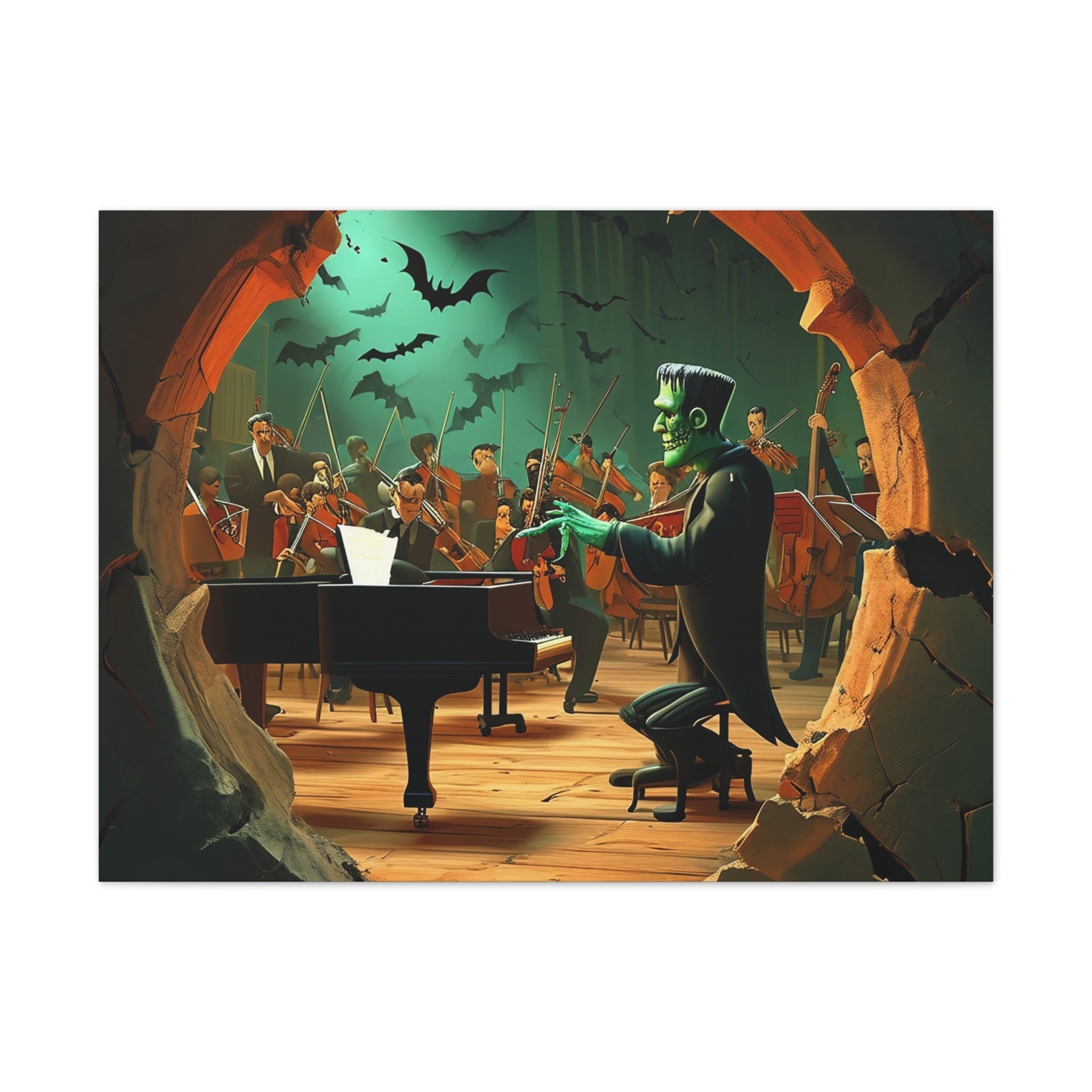 Spooky Frankenstein Orchestra Canvas Wall Art Halloween Themed Music Room Decor Unique Gift for Music Lovers and Horror Fans - Craig Michael Design