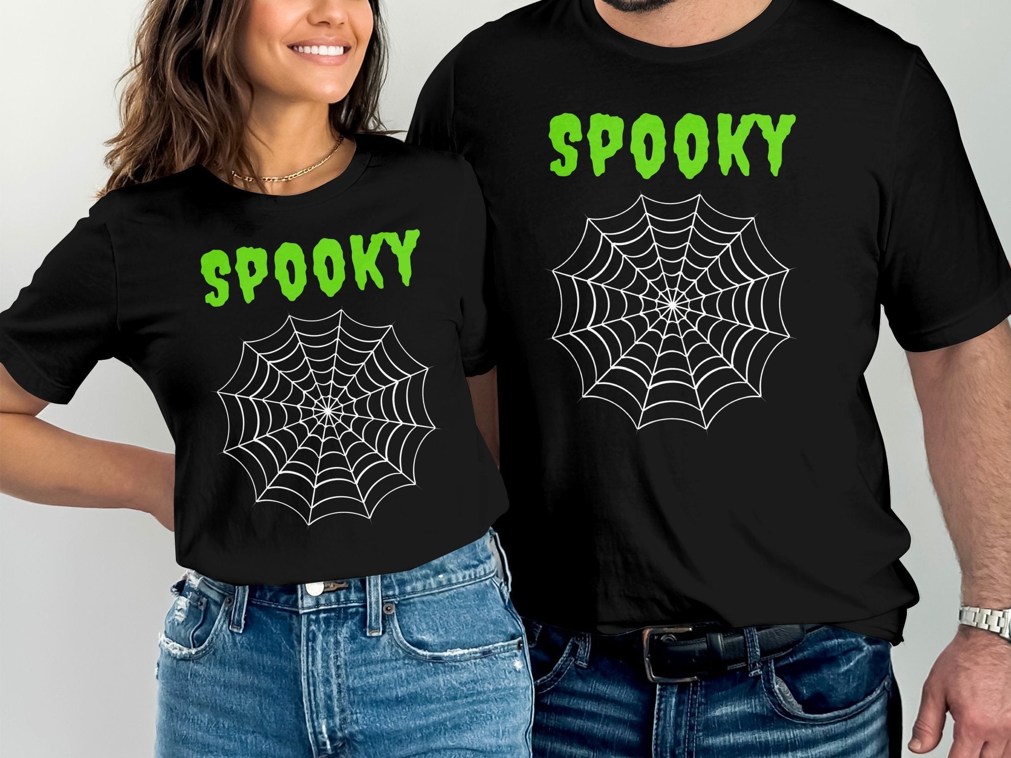 Spooky Halloween T-Shirt, Green Spooky Lettering, Custom Halloween Graphic Tee, Spider Web Design, Ghostly Halloween Apparel - Craig Michael Design