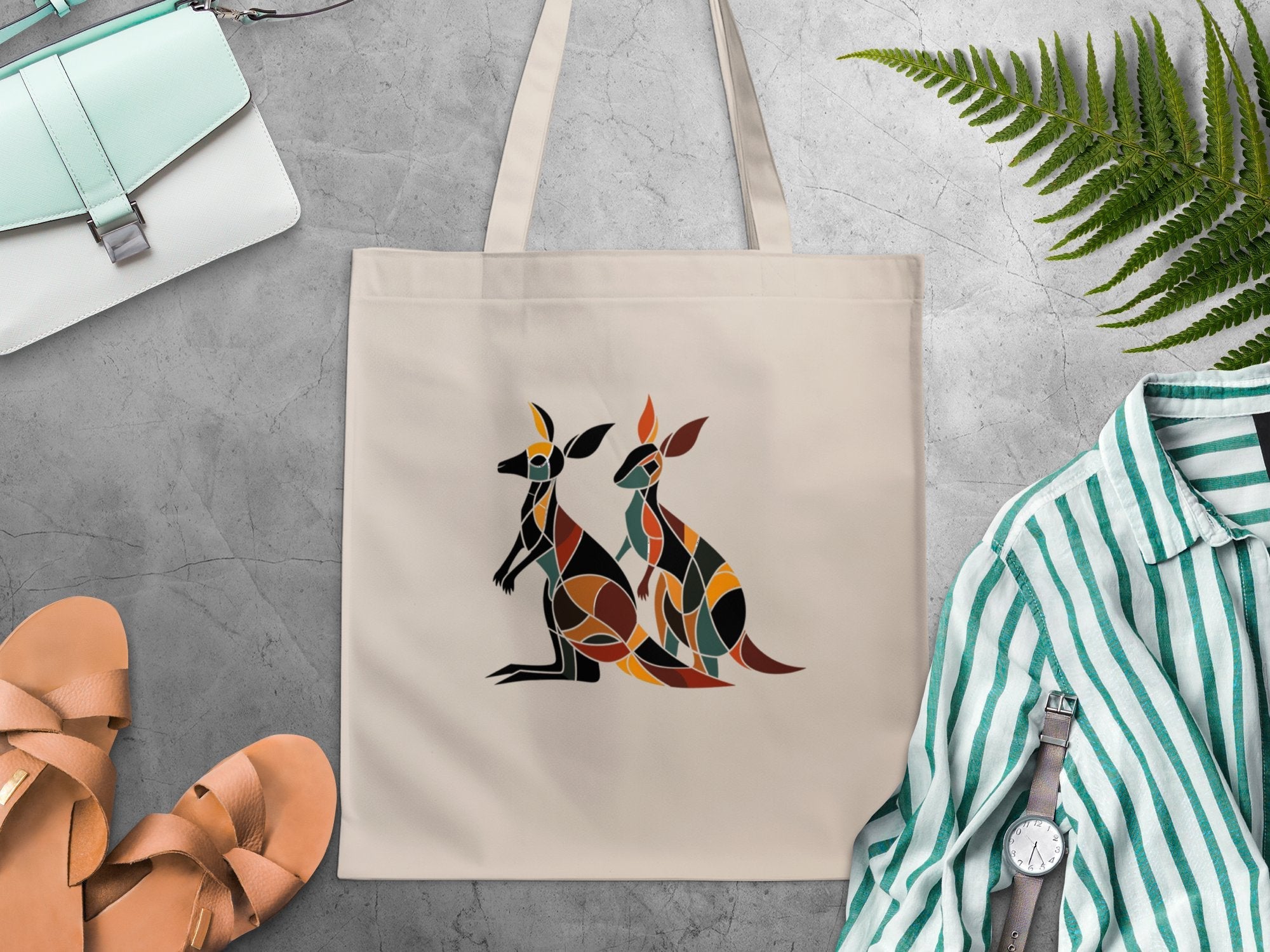 Stained Glass Kangaroo Art Tote Bag, Unique Australian Animal Design, Colorful Kangaroo Print, Reusable Tote Bag, Eco - Friendly Gift - Craig Michael Design