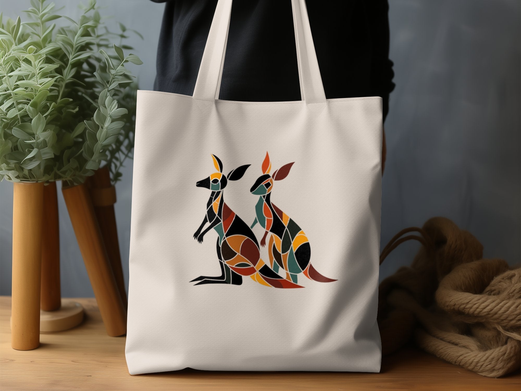 Stained Glass Kangaroo Art Tote Bag, Unique Australian Animal Design, Colorful Kangaroo Print, Reusable Tote Bag, Eco - Friendly Gift - Craig Michael Design